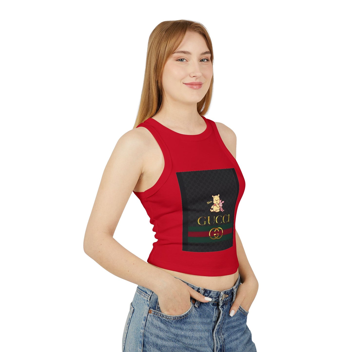 Stylish Women's Micro Rib Racer Tank Top with Gucci-Inspired Design