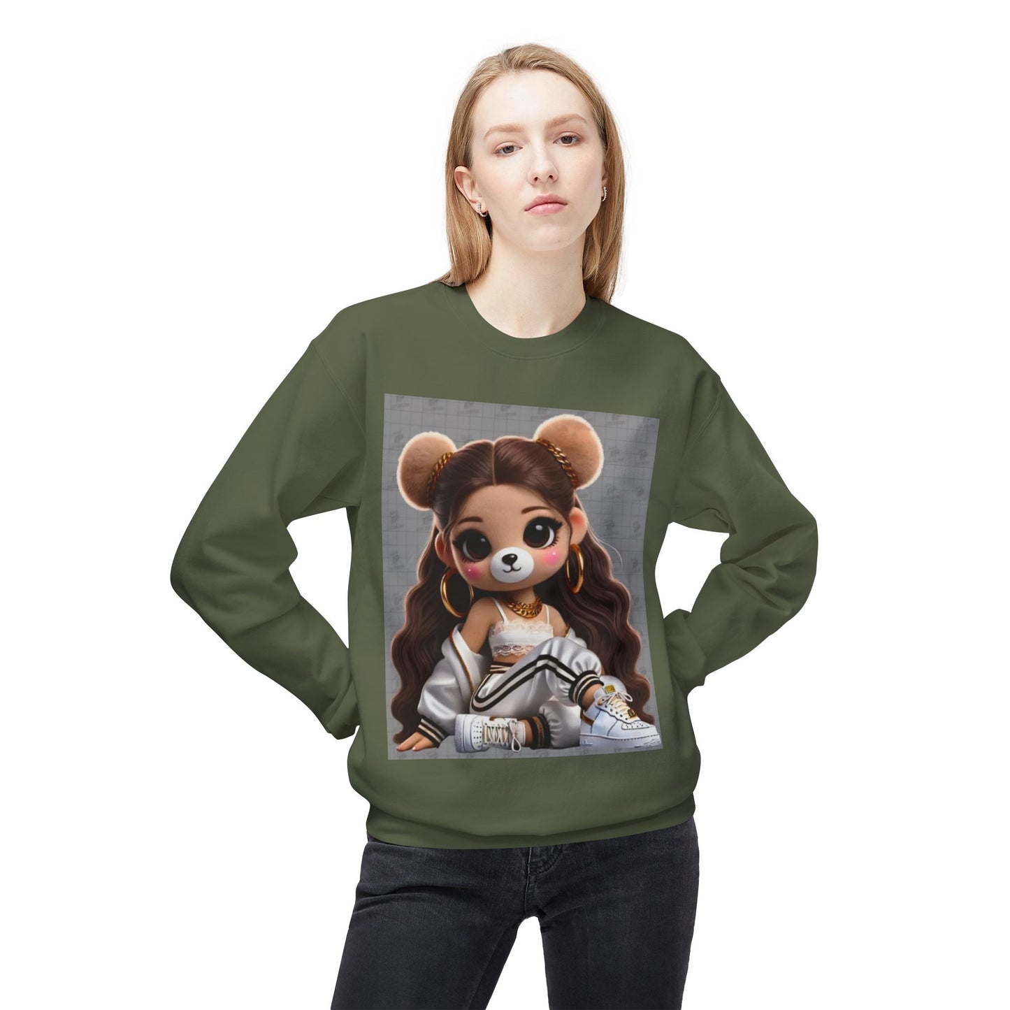 Cute Cartoon Bear Sweatshirt - Unisex Midweight Fleece Crewneck