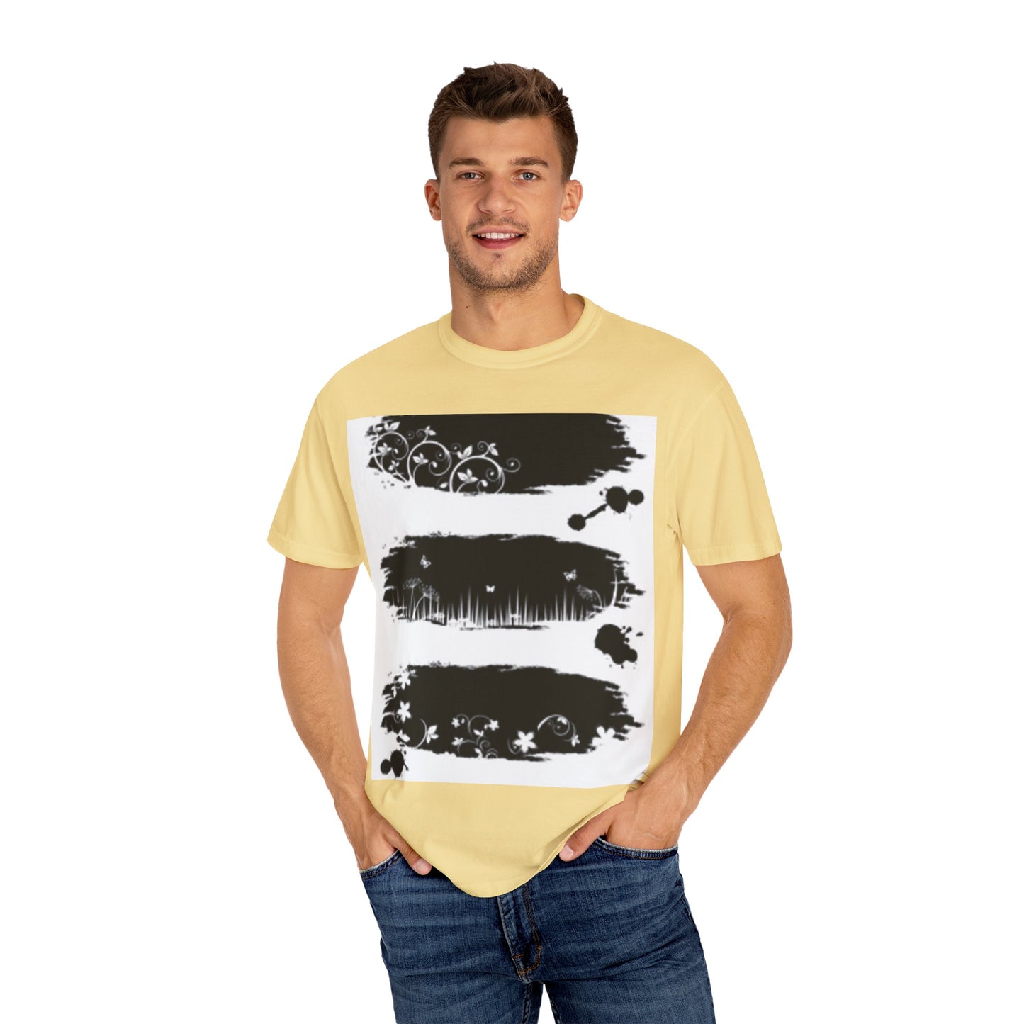Artistic Unisex Garment-Dyed T-Shirt with Floral Design