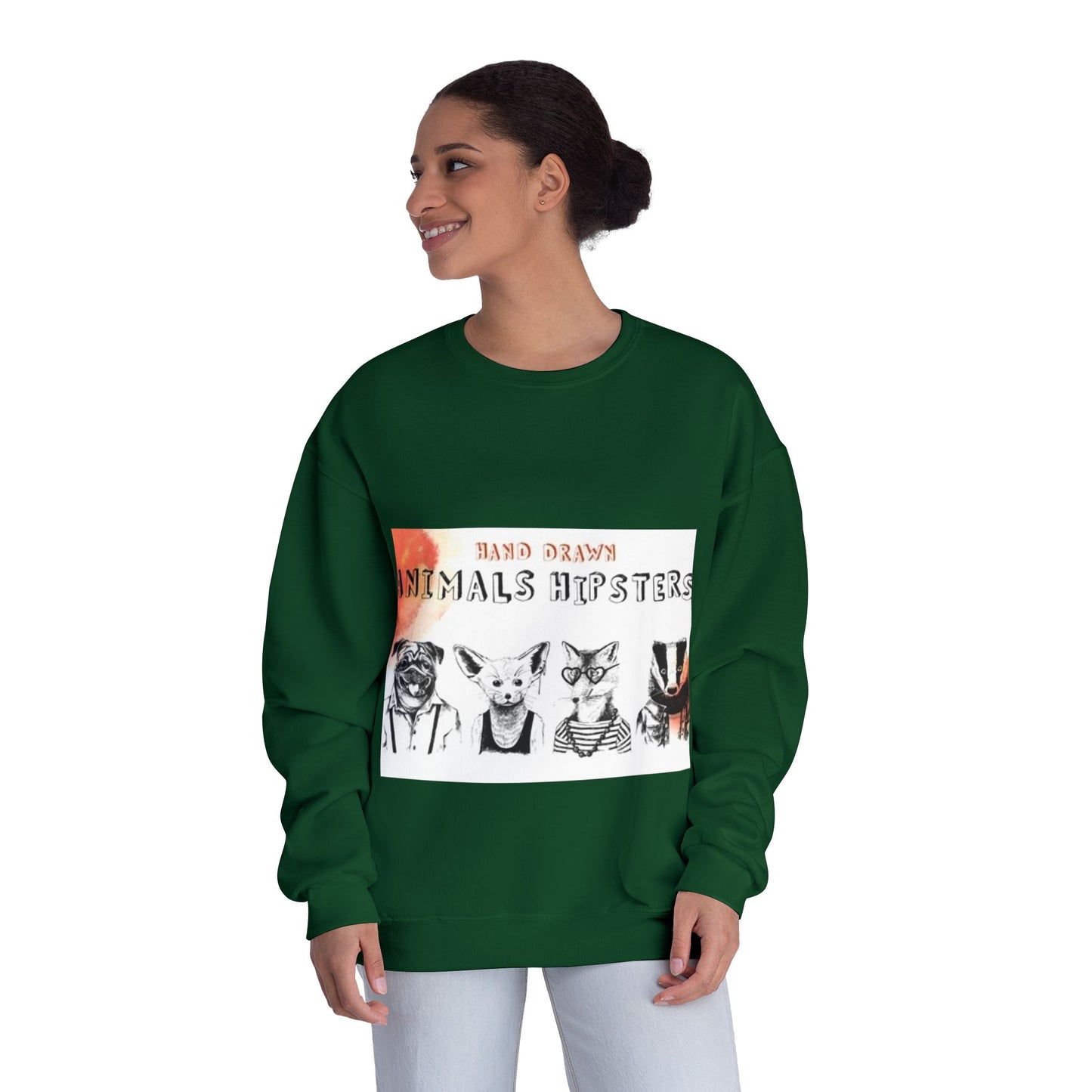 Hand Drawn Animals Hipsters Unisex Crewneck Sweatshirt