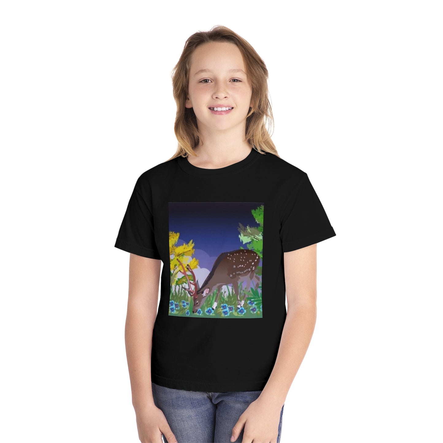Youth Midweight Tee – Serene Deer in Nature Design