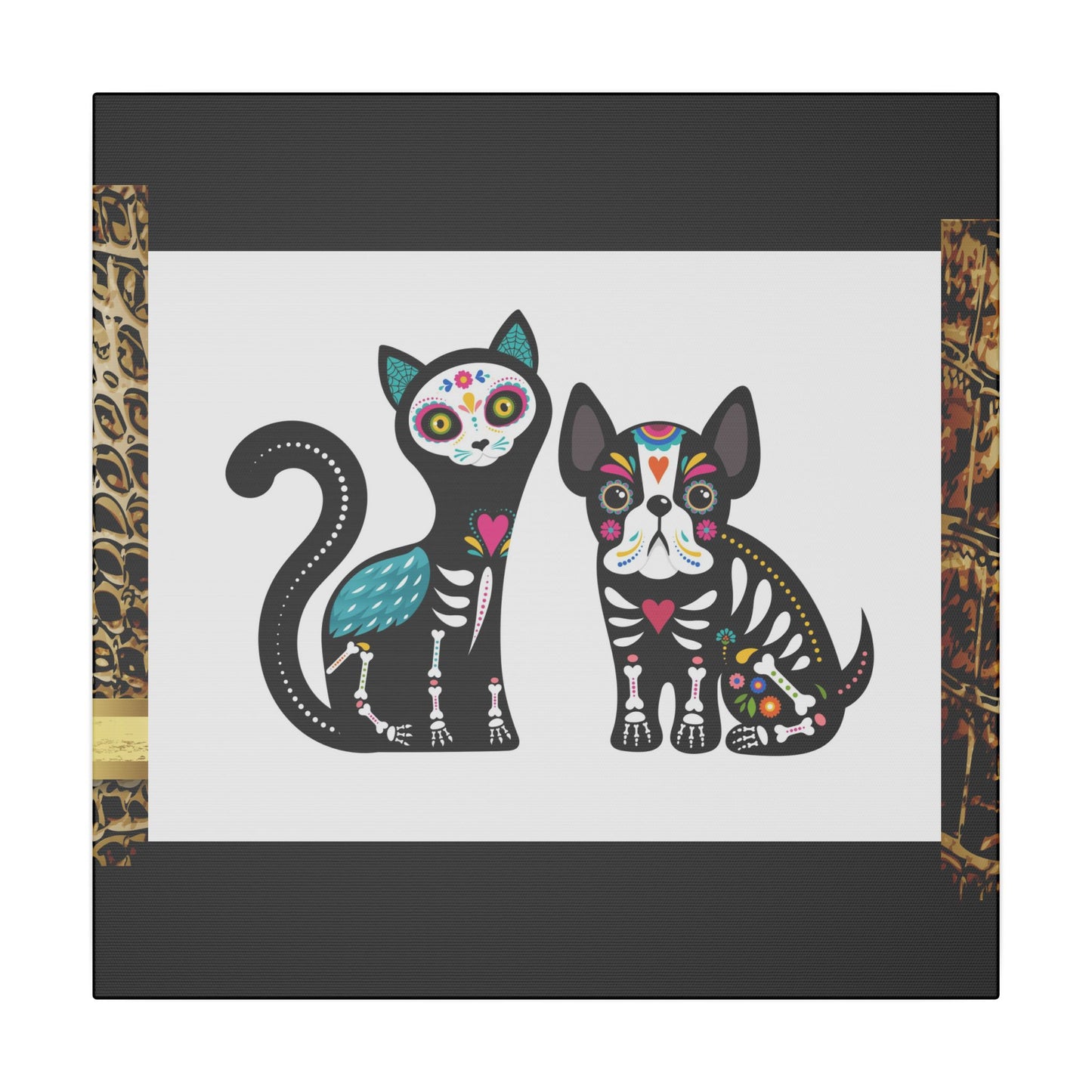 Day of the Dead Pet Canvas Art - Colorful Cat and Dog Wall Decor