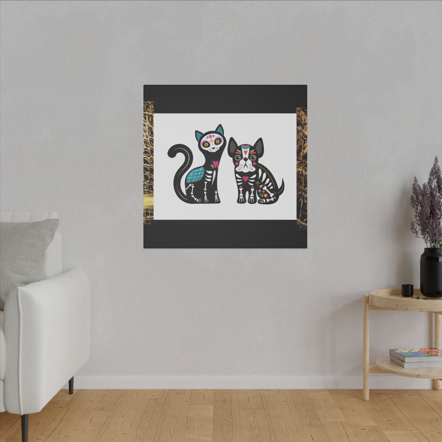 Day of the Dead Pet Canvas Art - Colorful Cat and Dog Wall Decor