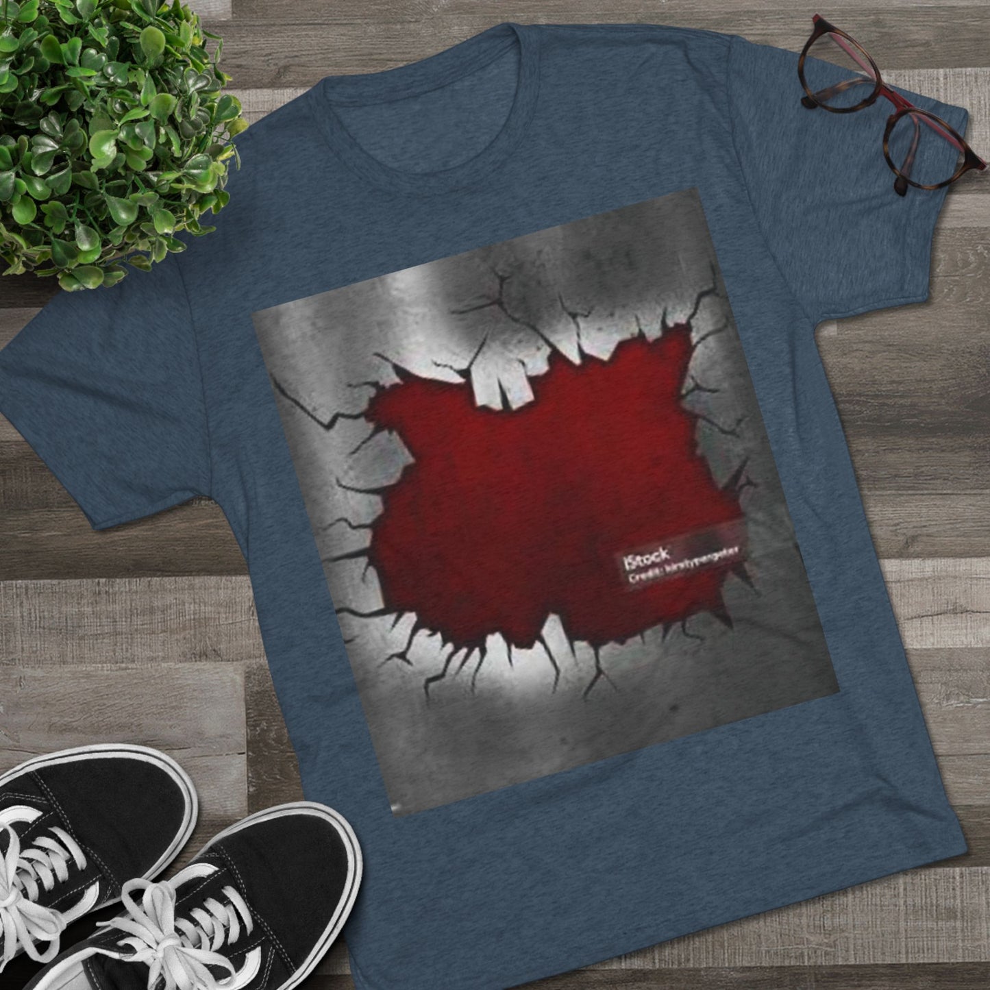 Bold Graphic Unisex Tri-Blend Crew Tee - Edgy Cracked Wall Design
