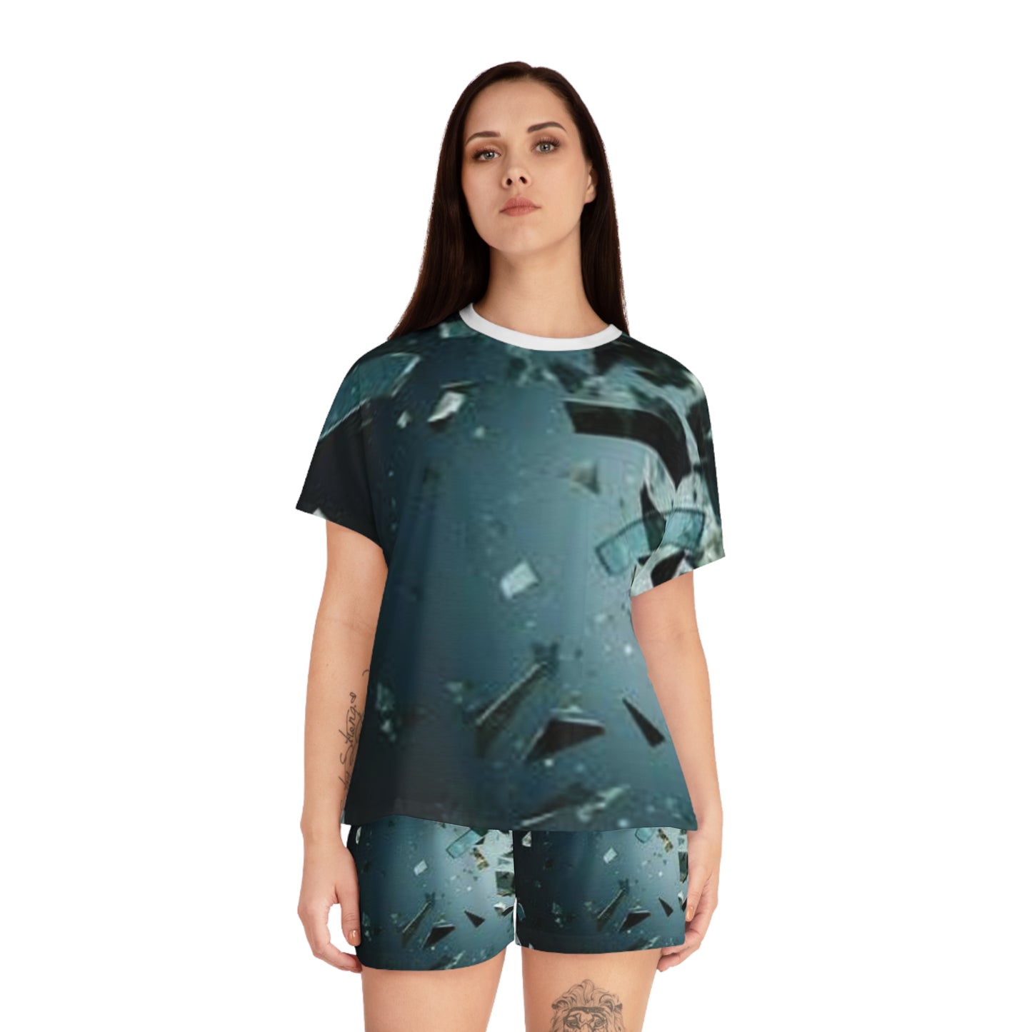 Trendy Women's Short Pajama Set - Abstract Shattered Glass Design
