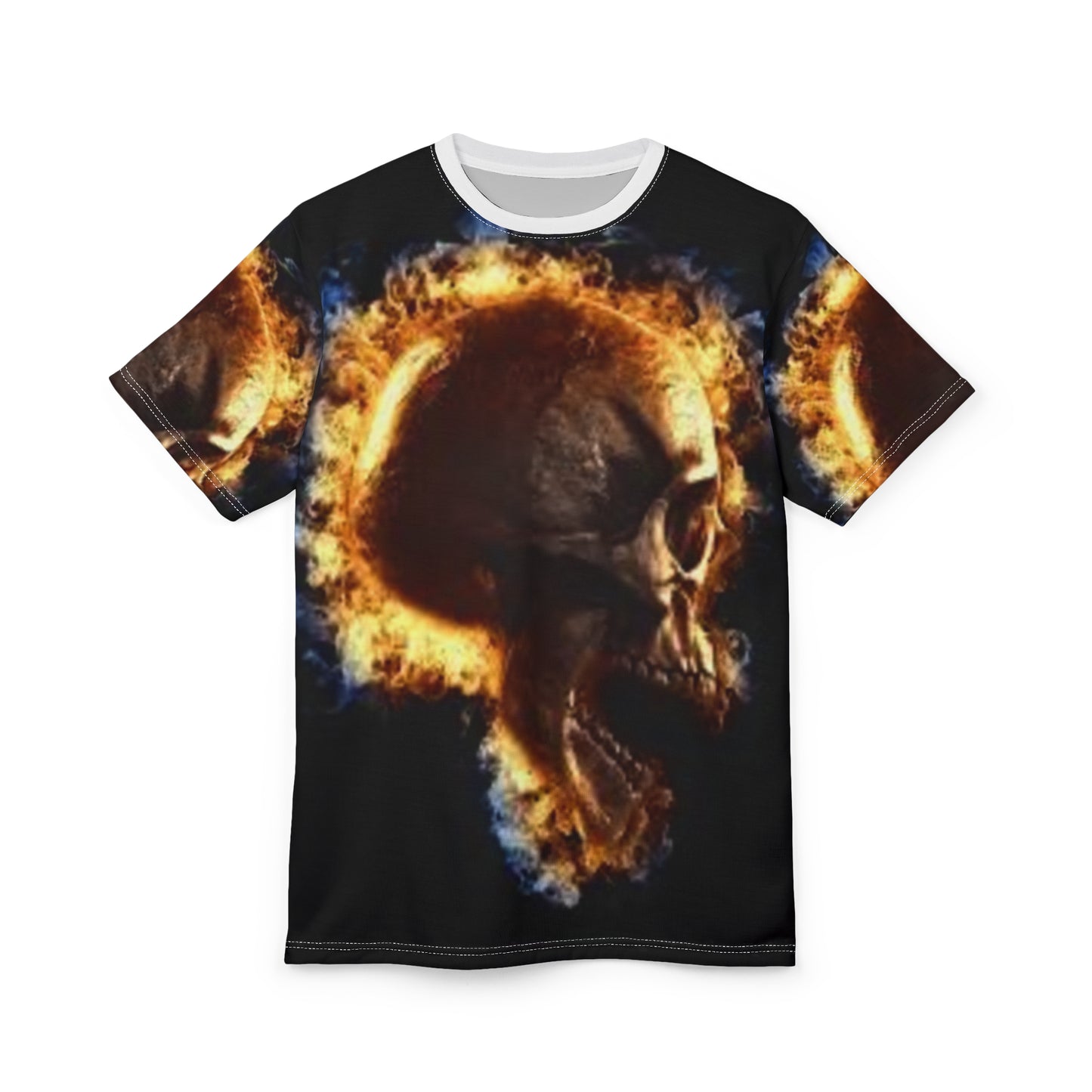 Flaming Skull Unisex Cut & Sew Tee - Edgy Graphic T-Shirt for Bold Fashion Statements