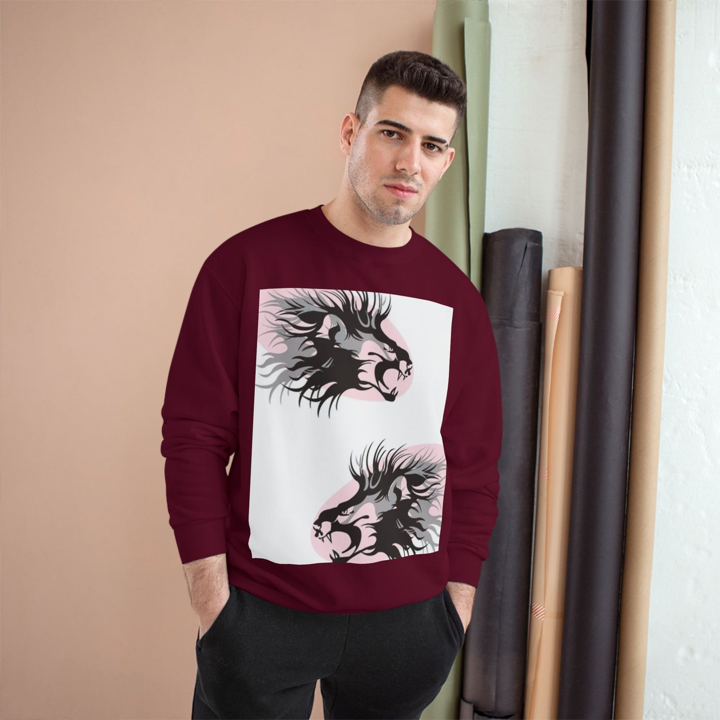 Fierce Lion Champion Sweatshirt - Bold Graphic, Unisex Casualwear