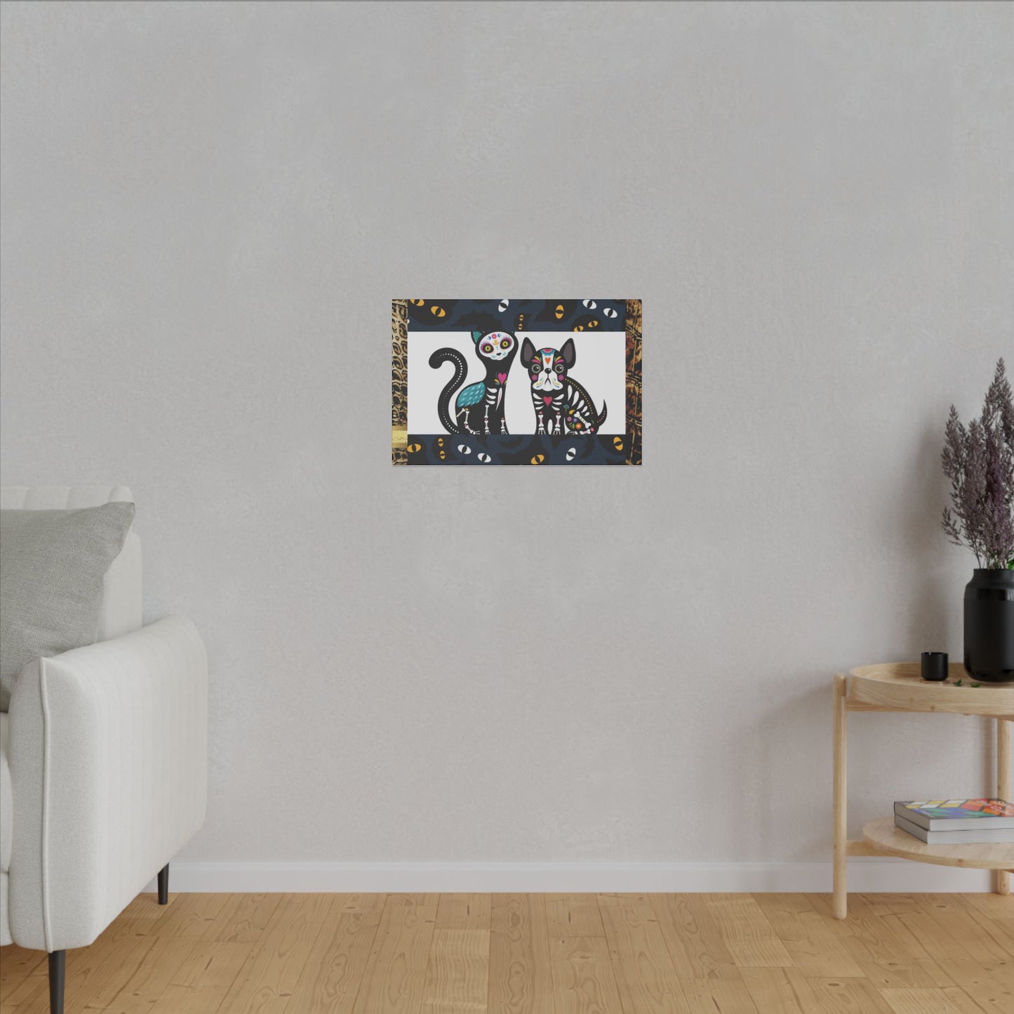 Day of the Dead Pet Canvas Art - Colorful Cat and Dog Wall Decor