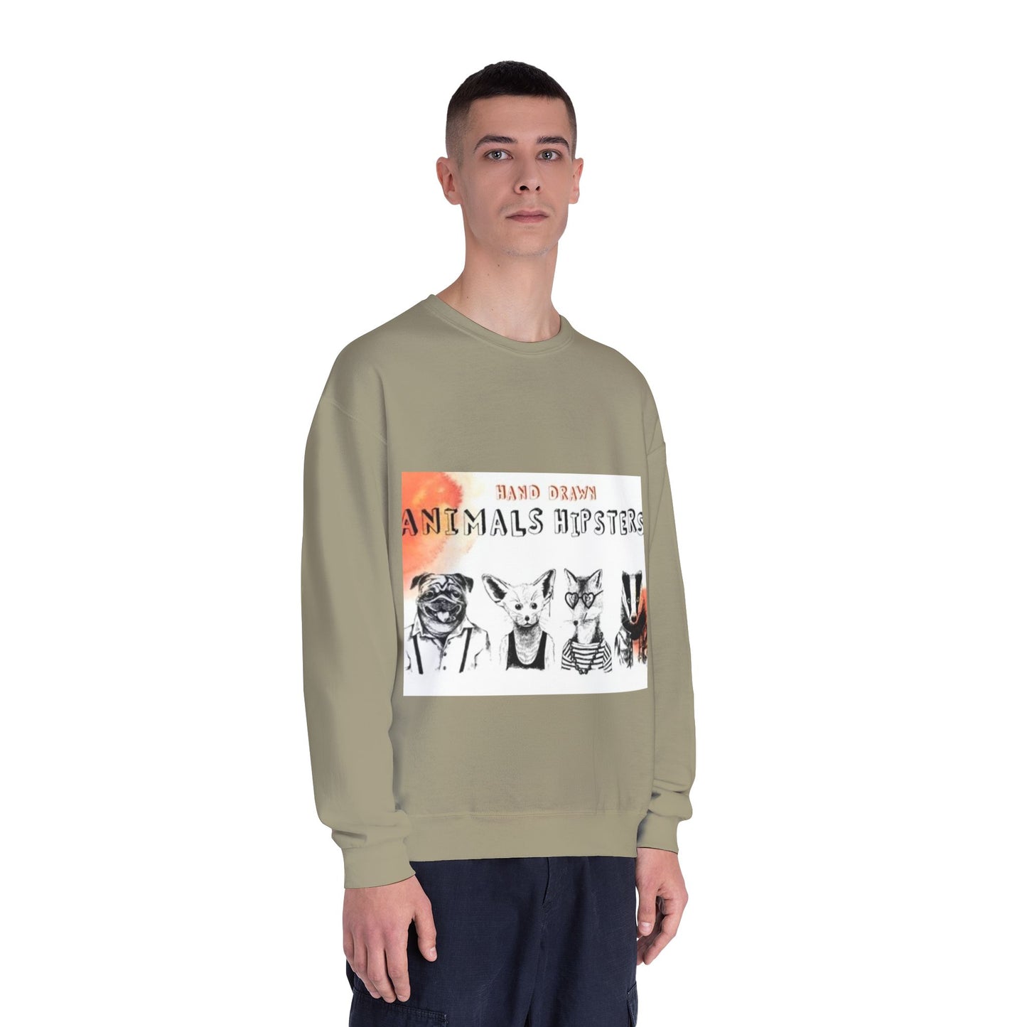 Hand Drawn Animals Hipsters Unisex Crewneck Sweatshirt