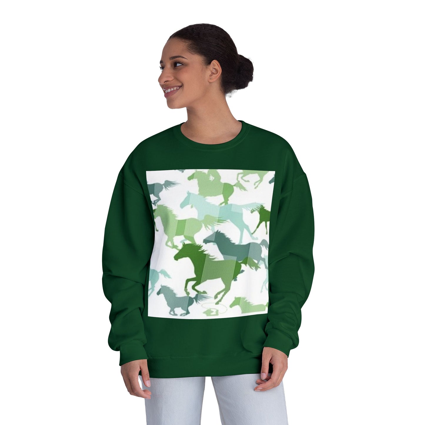 Equestrian Spirit Unisex Crewneck Sweatshirt - Green Horse Design