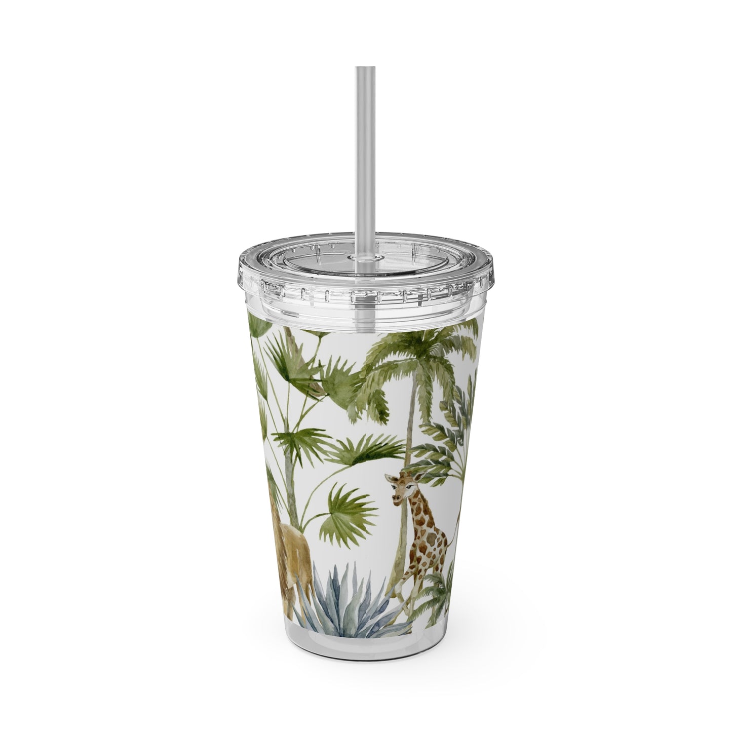 Sunsplash Jungle Tumbler with Straw - 16oz Tropical Wildlife Drinkware