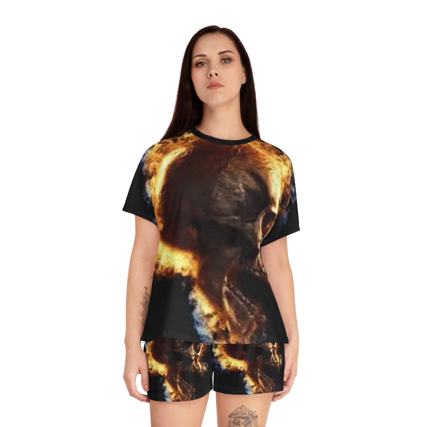Women's Skull Fire Short Pajama Set - Comfortable Sleepwear