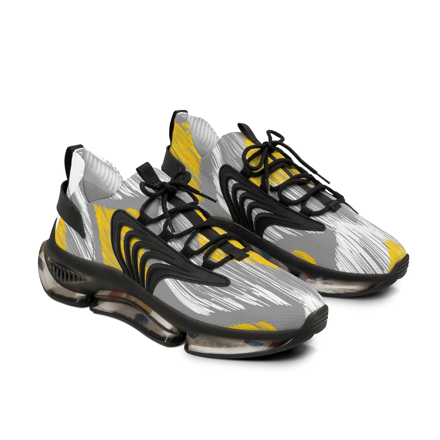 Stylish Men's Mesh Sneakers - Trendy Athletic Shoes with Gray & Yellow Design