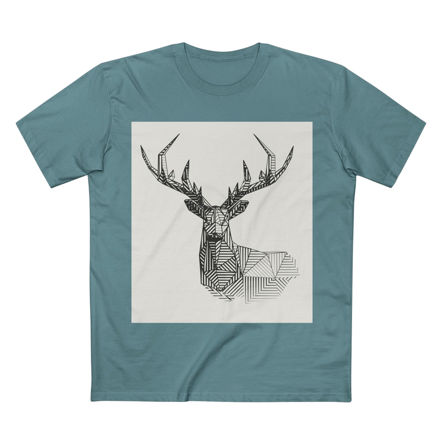 Geometric Deer & Spider Web Adult Staple Tee - Nature-Inspired Graphic T-Shirt for Outdoor Enthusiasts