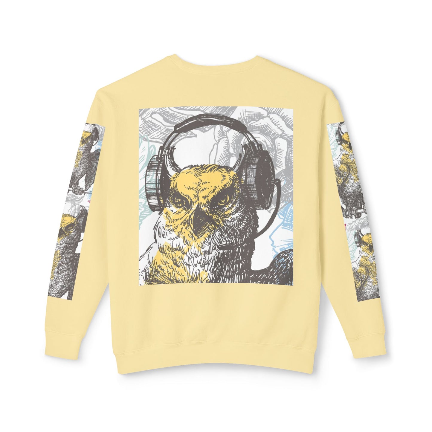 Music Lover's Owl Graphic Crewneck Sweatshirt - Unisex Lightweight Design