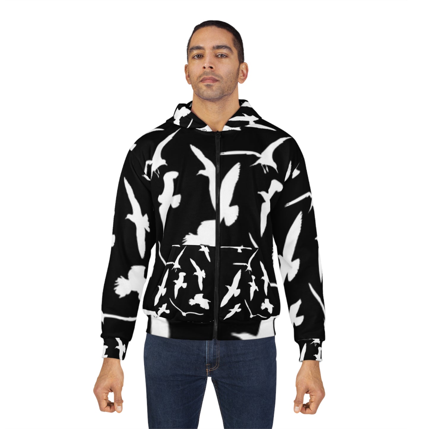 Stylish Unisex Zip Hoodie with Bird Pattern - Perfect for Nature Lovers