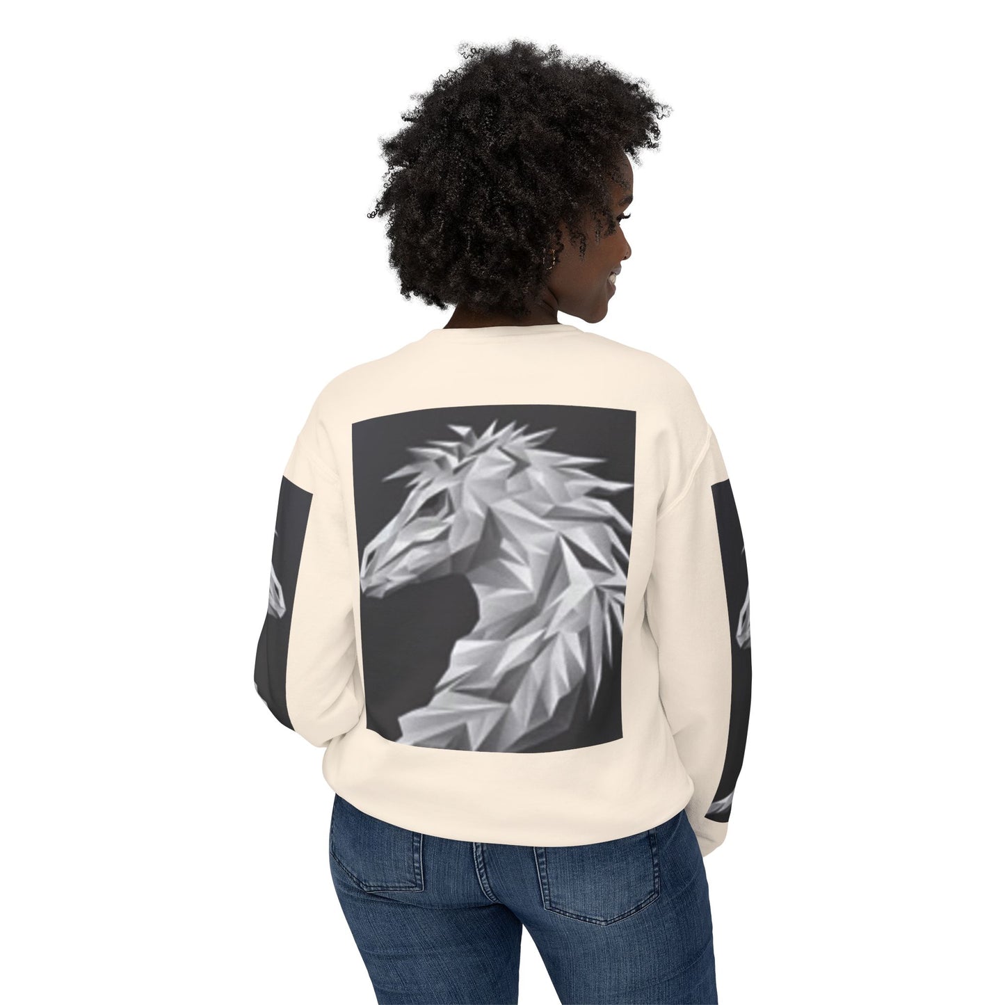 Unisex Lightweight Crewneck Sweatshirt - Stylish Geometric Horse Design