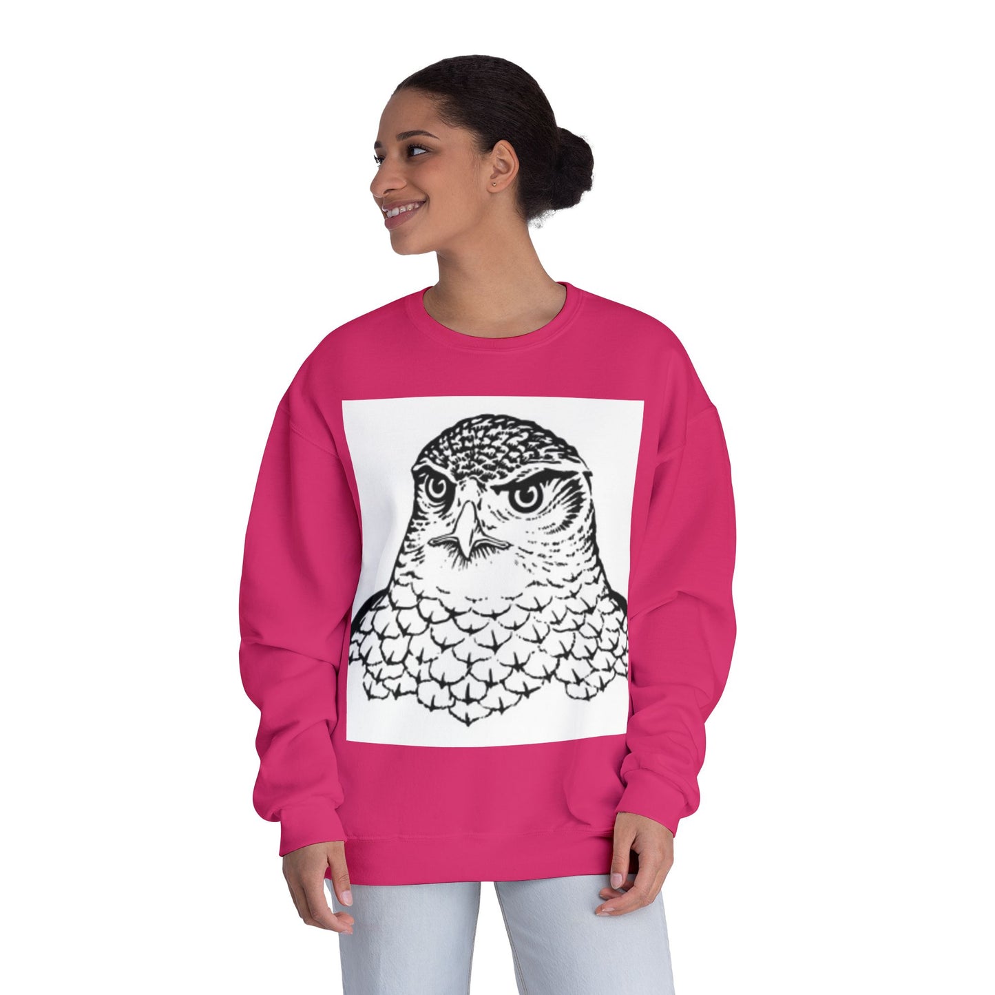 Unisex White Owl Graphic Crewneck Sweatshirt - Cozy & Stylish