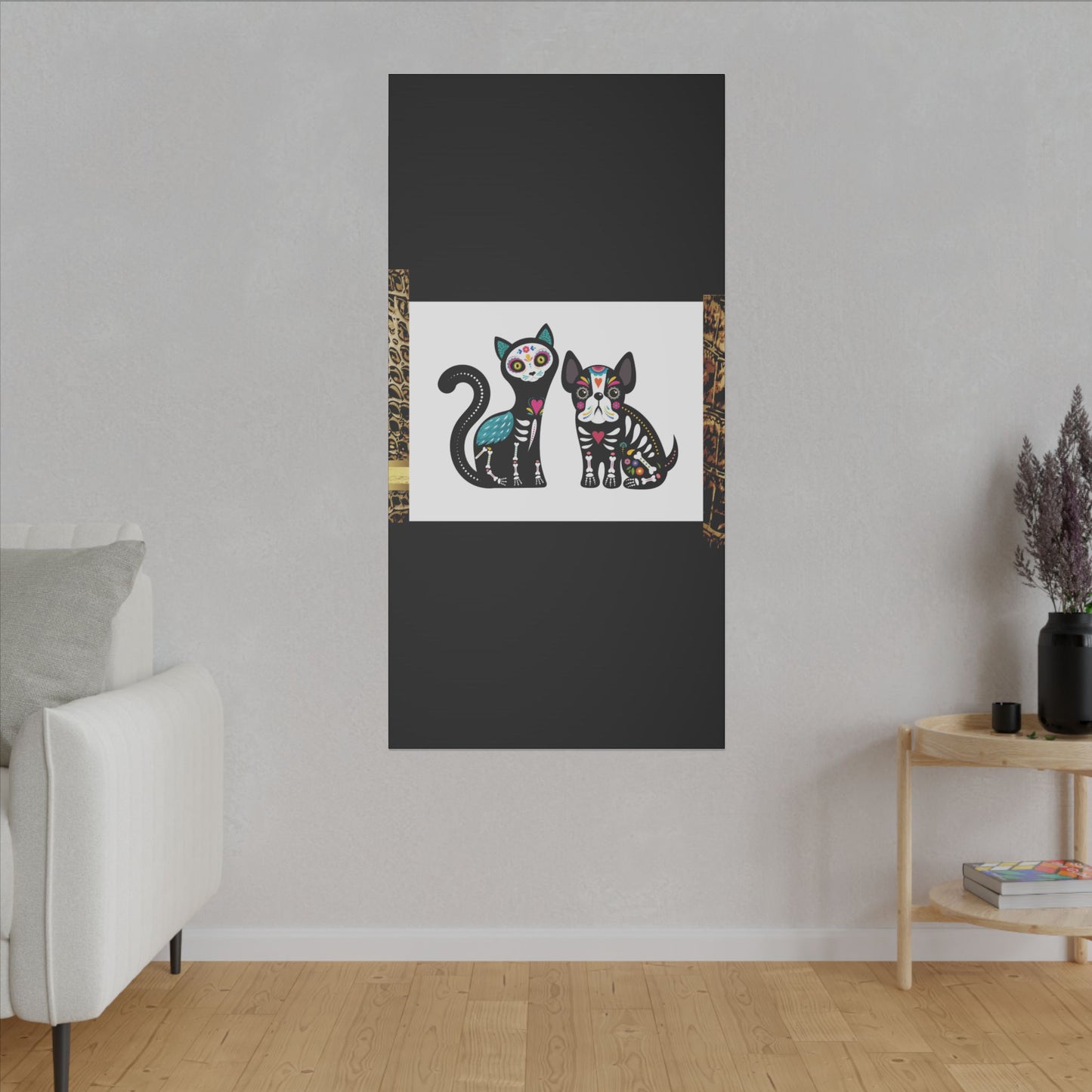 Day of the Dead Pet Canvas Art - Colorful Cat and Dog Wall Decor