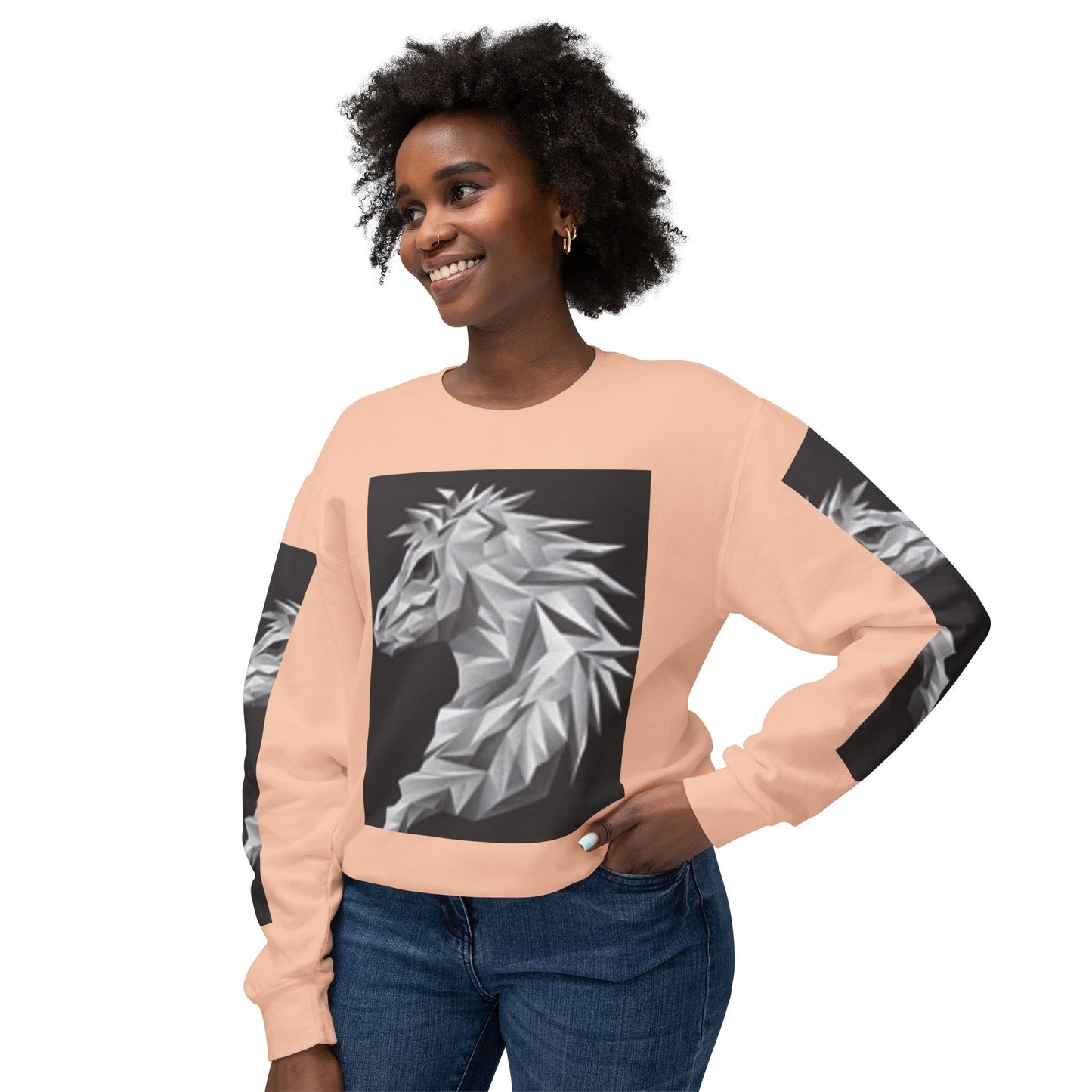 Unisex Lightweight Crewneck Sweatshirt - Stylish Geometric Horse Design