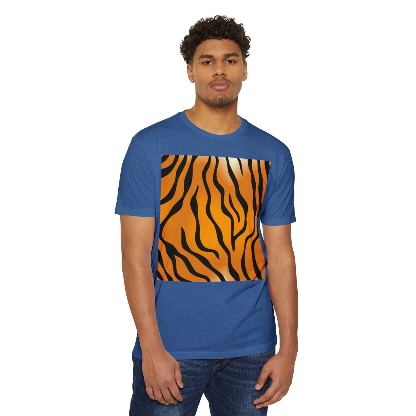 Unisex Tiger Stripe CVC Jersey T-Shirt - Bold Wild Pattern for Casual Wear