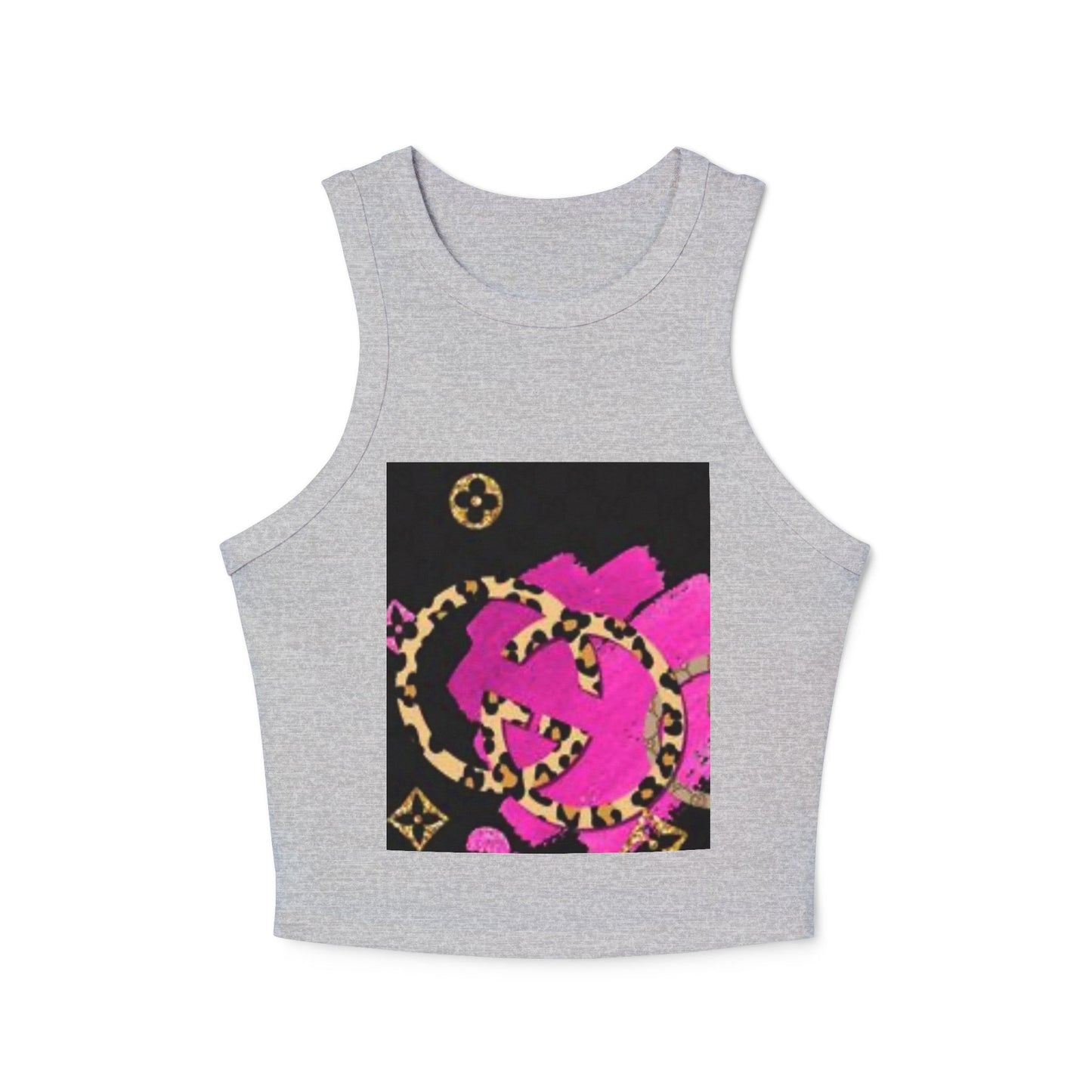 Chic Women's Micro Rib Racer Tank Top with Bold Graphic Print