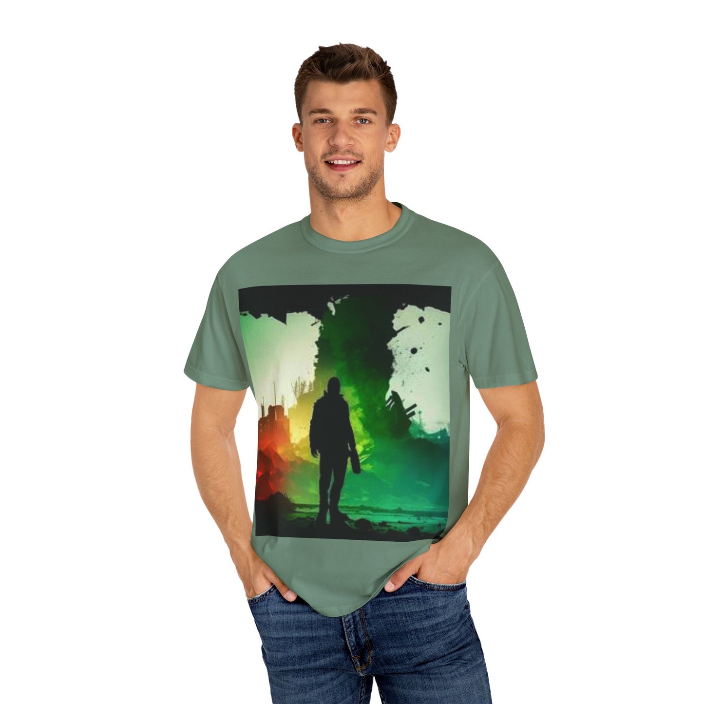 Vintage-Inspired Unisex Garment-Dyed T-Shirt with Artistic Print
