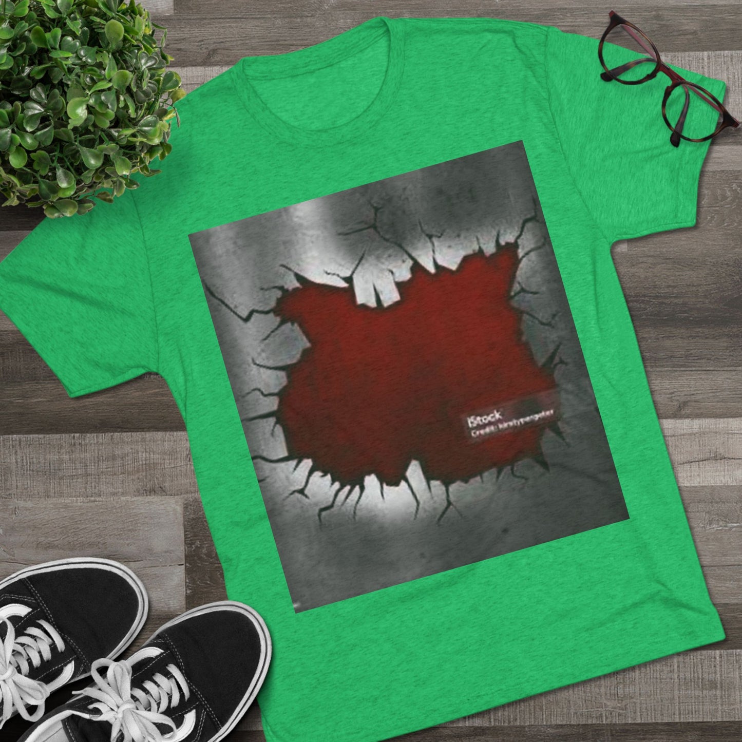 Bold Graphic Unisex Tri-Blend Crew Tee - Edgy Cracked Wall Design
