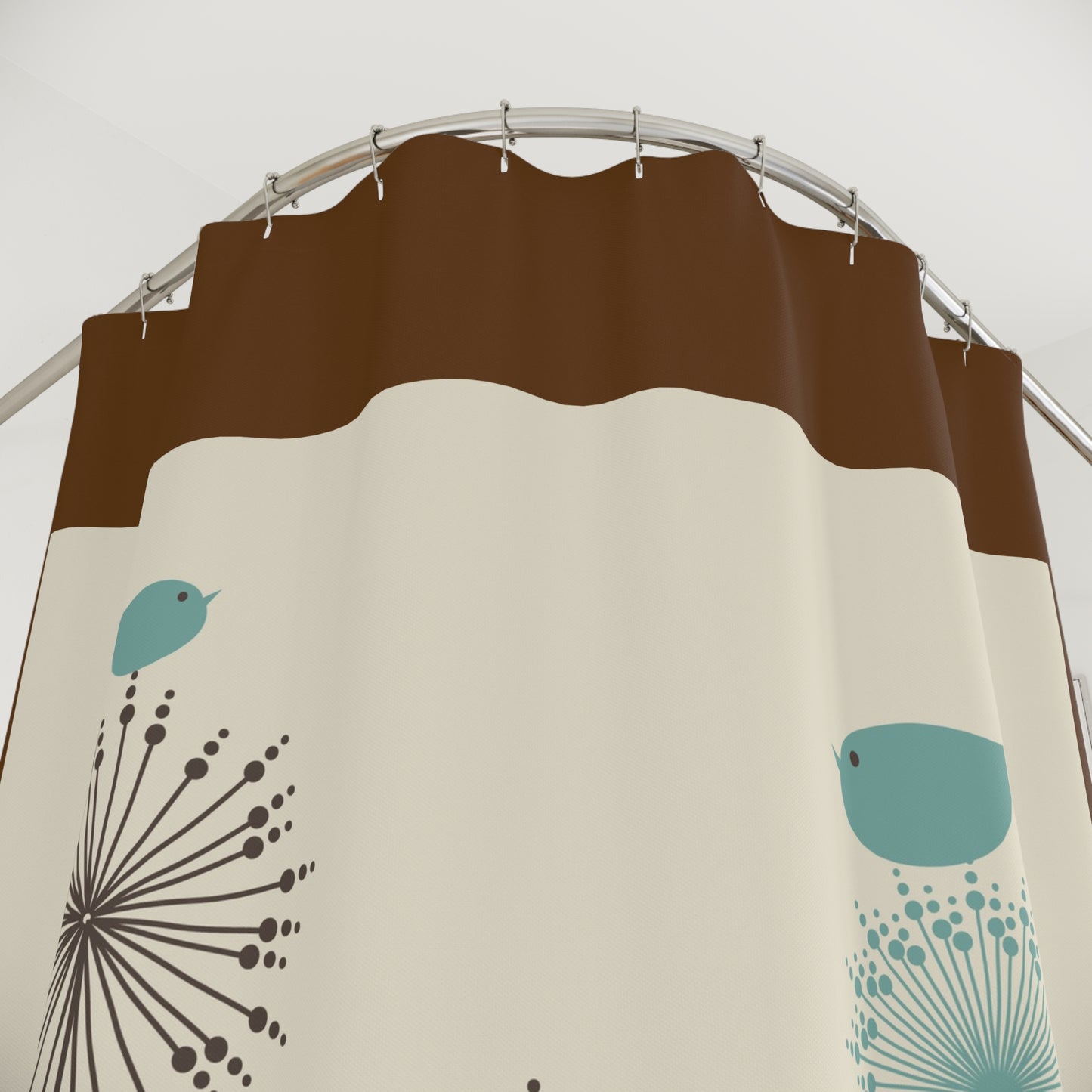 Whimsical Floral Shower Curtain with Bird Design - Nature-Inspired Bathroom Decor