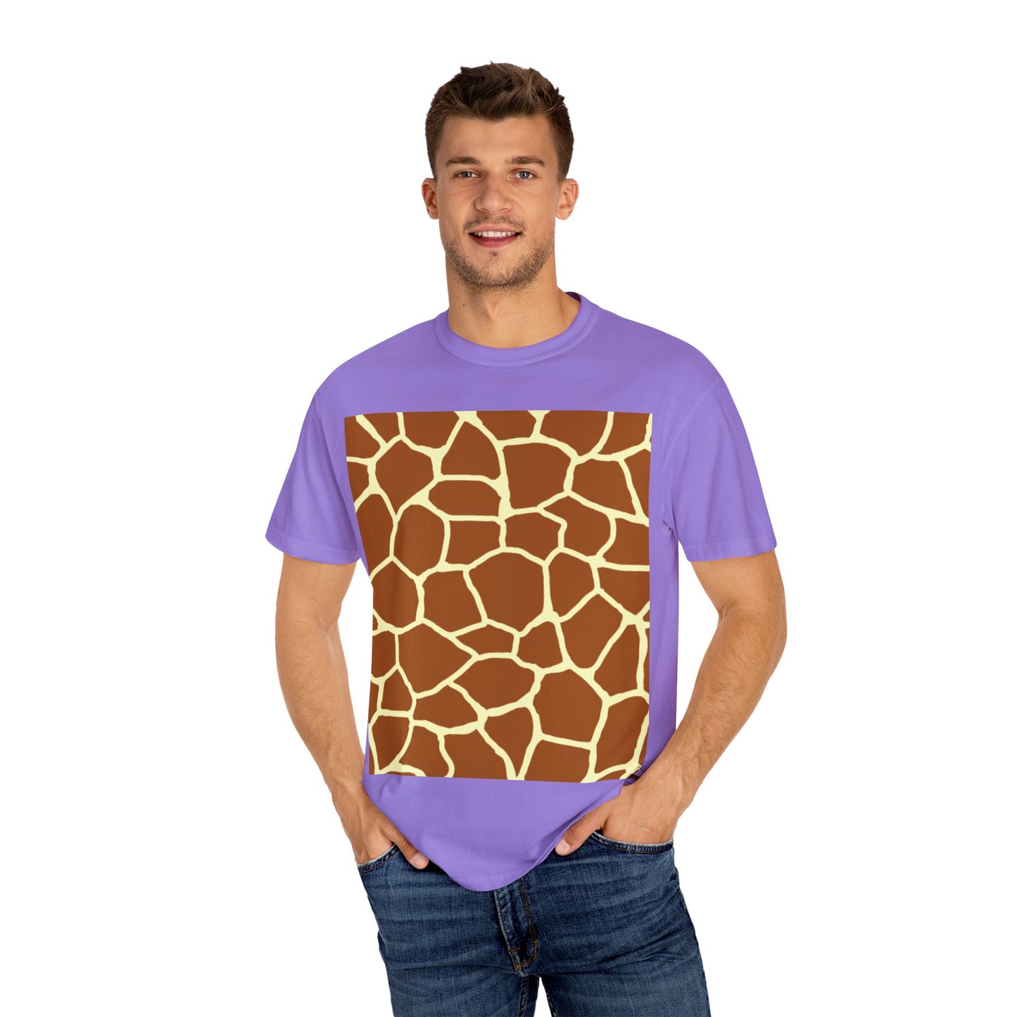 Unisex Giraffe Print Garment-Dyed T-Shirt - Animal Lover Tee