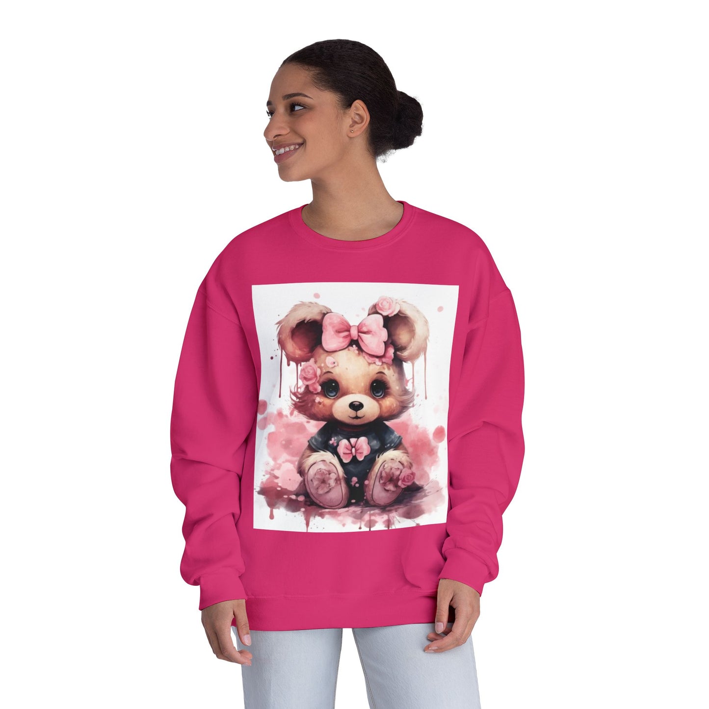 Cute Floral Bear Crewneck Sweatshirt - Cozy Unisex Apparel
