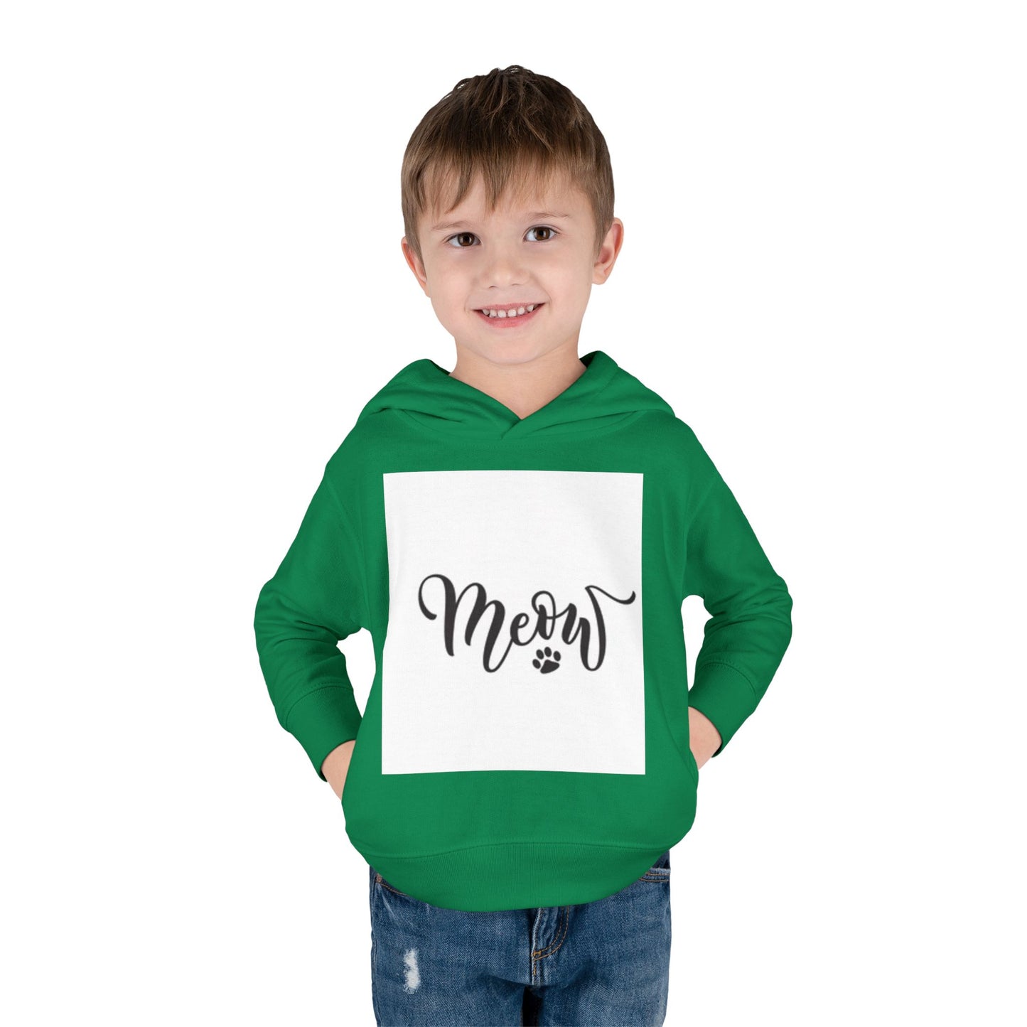 Cute Toddler Pullover Fleece Hoodie - 'Meow' Cat Design