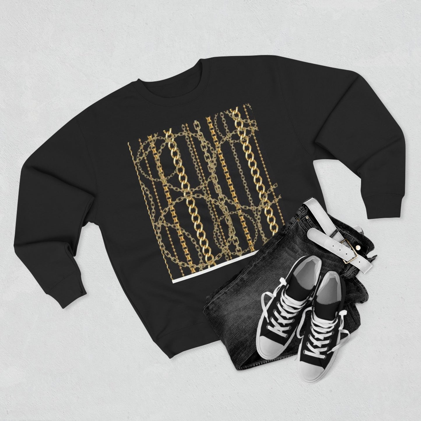 Gold Chain Pattern Unisex Crewneck Sweatshirt - Stylish, Comfortable, Perfect for Casual Wear