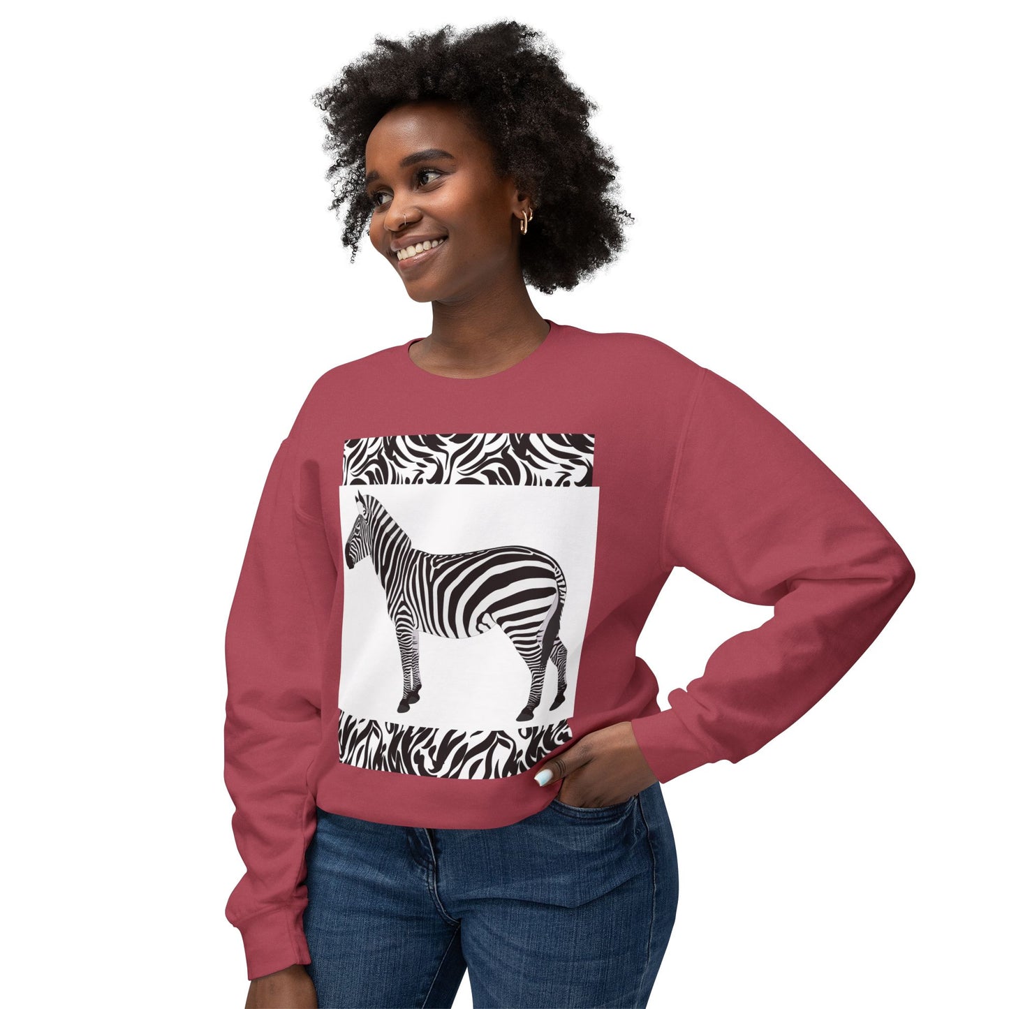 Zebra Print Unisex Lightweight Crewneck Sweatshirt - Chic & Stylish Casual Wear
