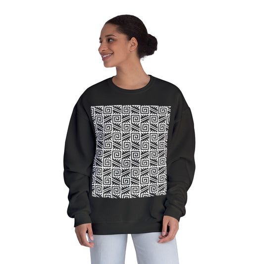 Geometric Pattern Unisex Crewneck Sweatshirt - Cozy Black & White Style