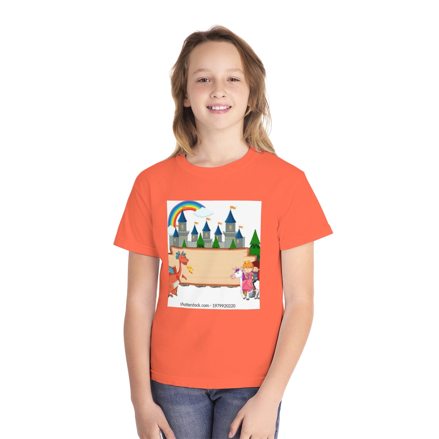 Youth Fantasy Castle Tee - Colorful Dragon & Rainbow Design
