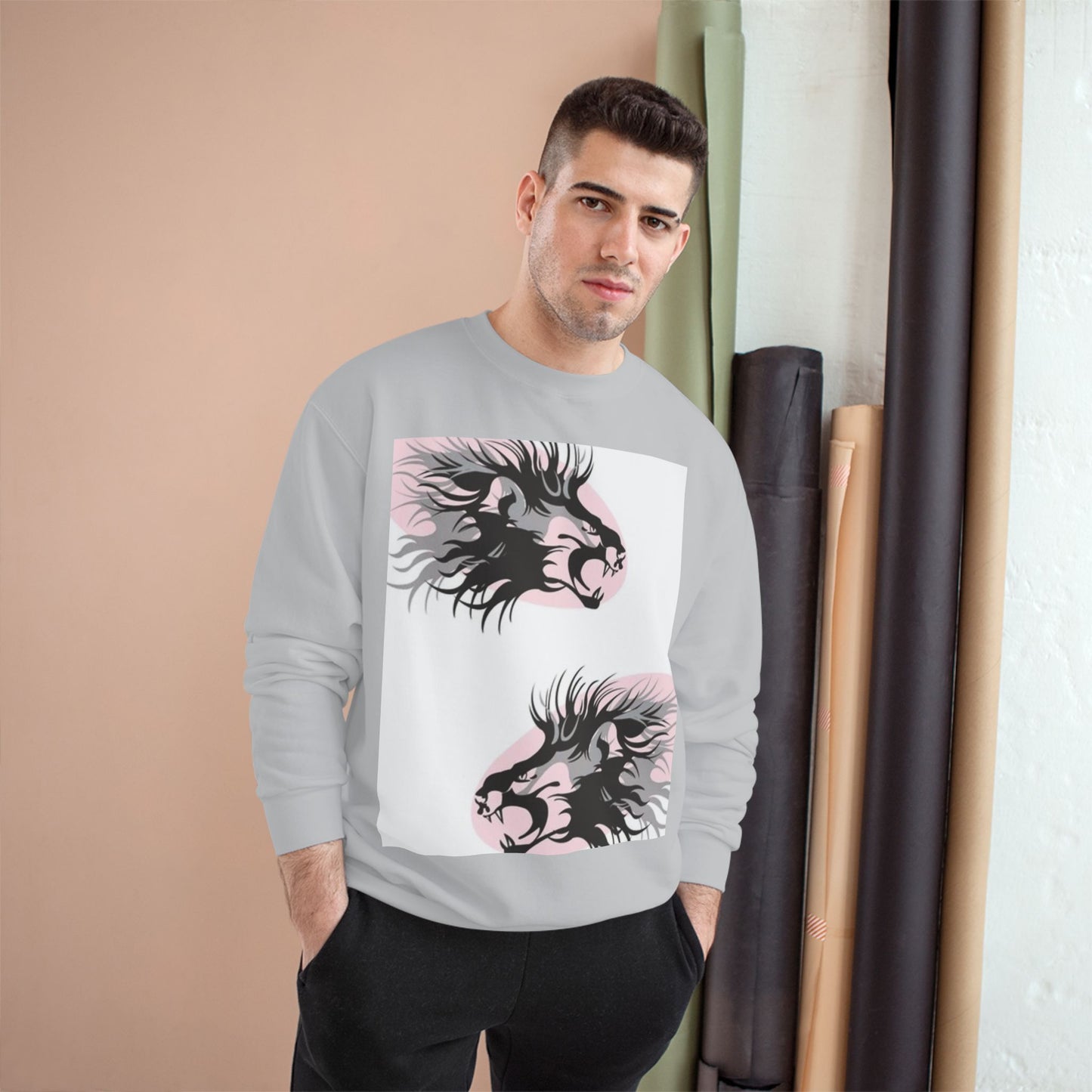 Fierce Lion Champion Sweatshirt - Bold Graphic, Unisex Casualwear