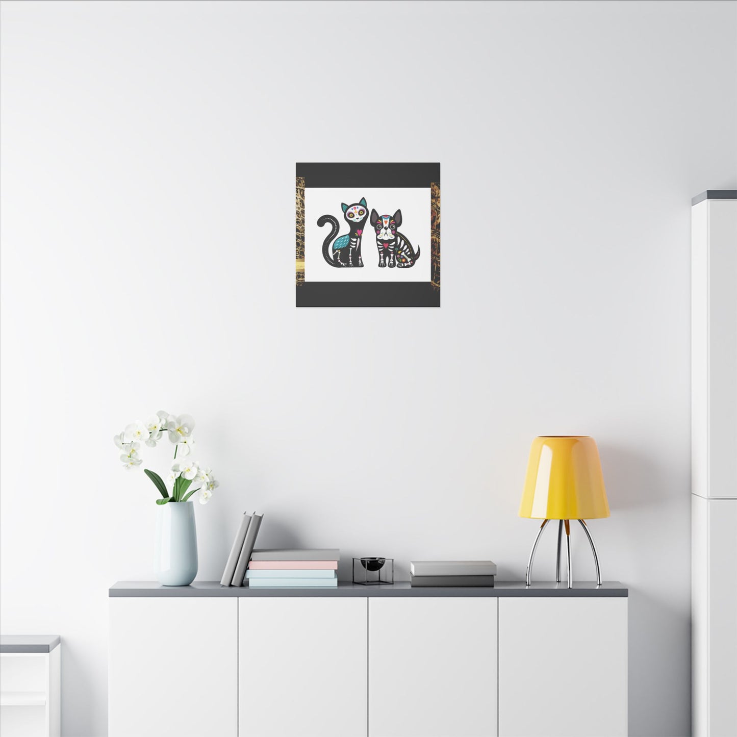 Day of the Dead Pet Canvas Art - Colorful Cat and Dog Wall Decor