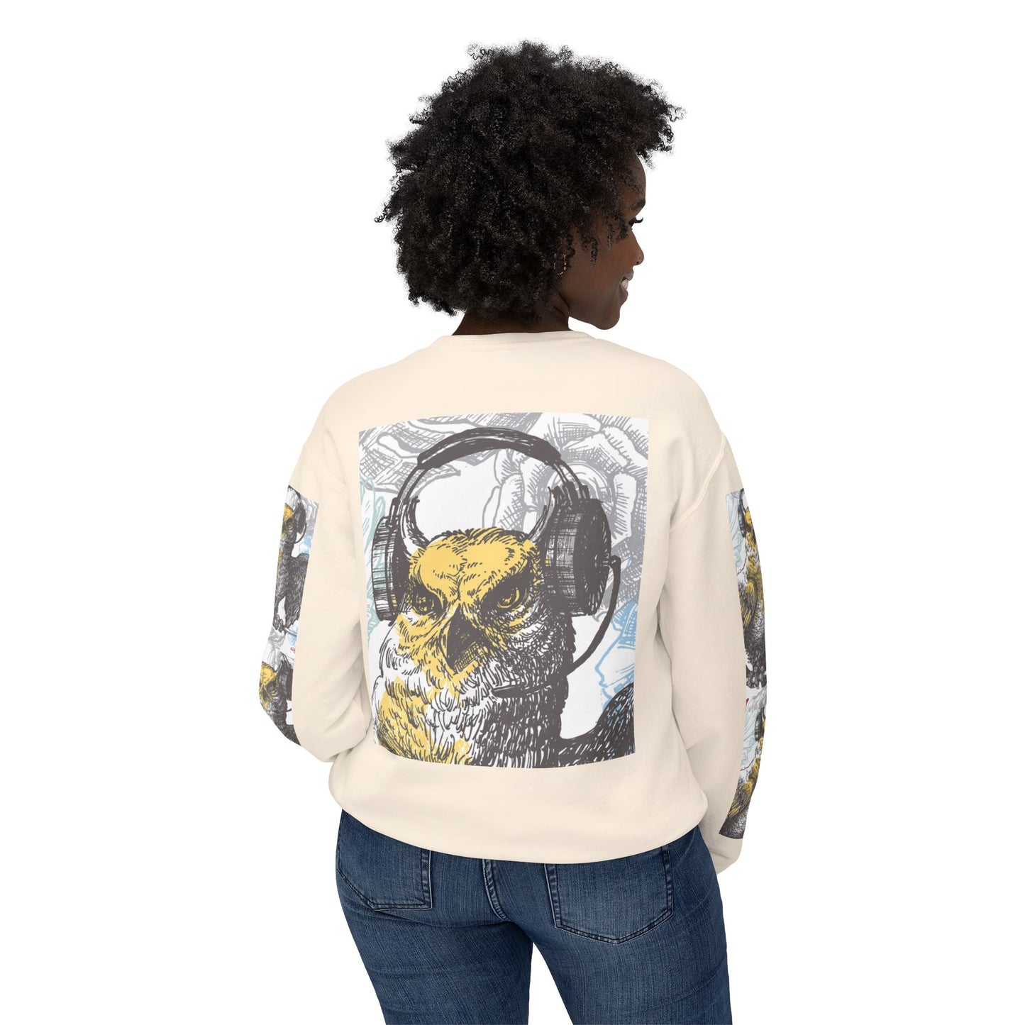 Music Lover's Owl Graphic Crewneck Sweatshirt - Unisex Lightweight Design