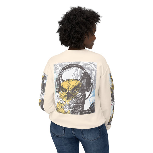 Music Lover's Owl Graphic Crewneck Sweatshirt - Unisex Lightweight Design