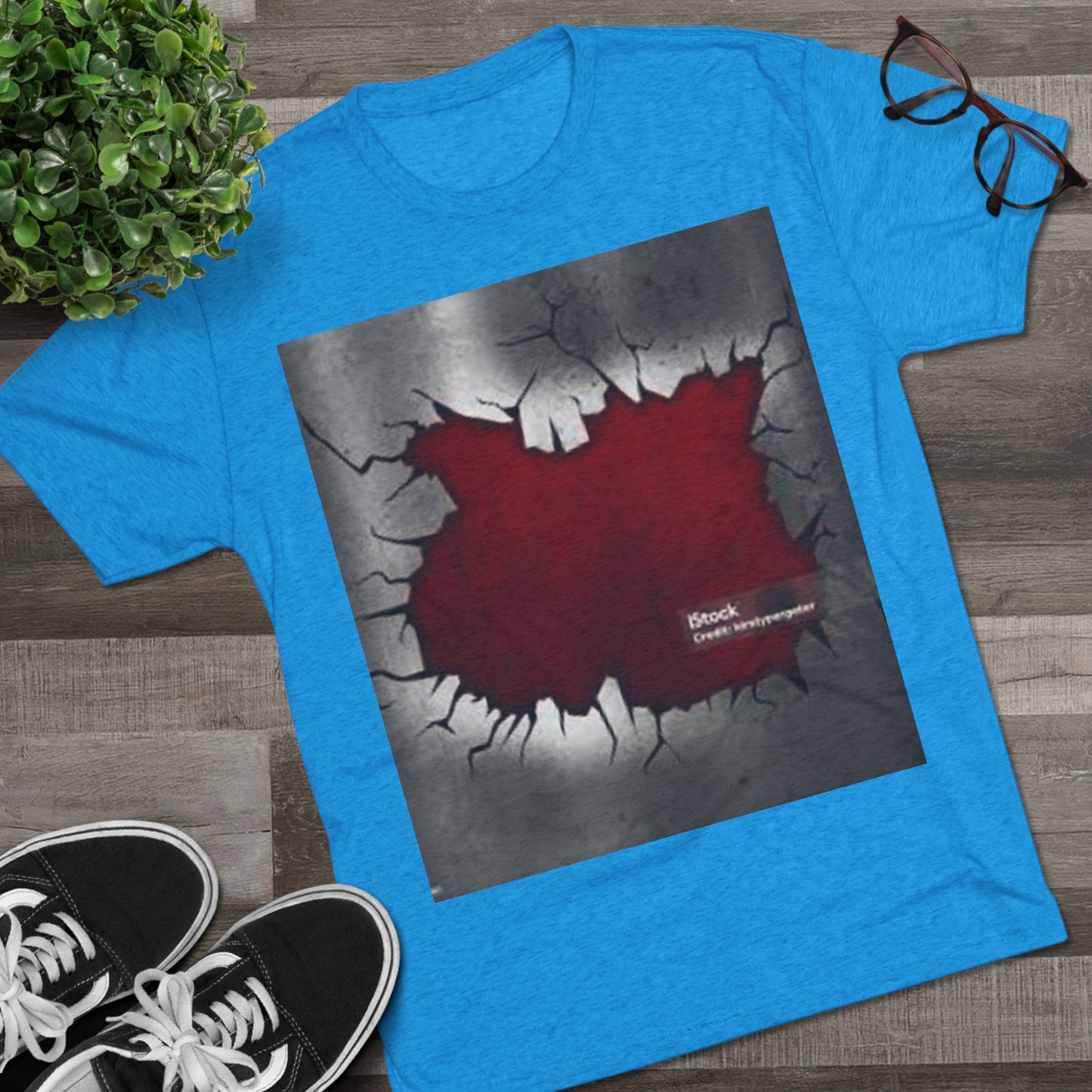 Bold Graphic Unisex Tri-Blend Crew Tee - Edgy Cracked Wall Design