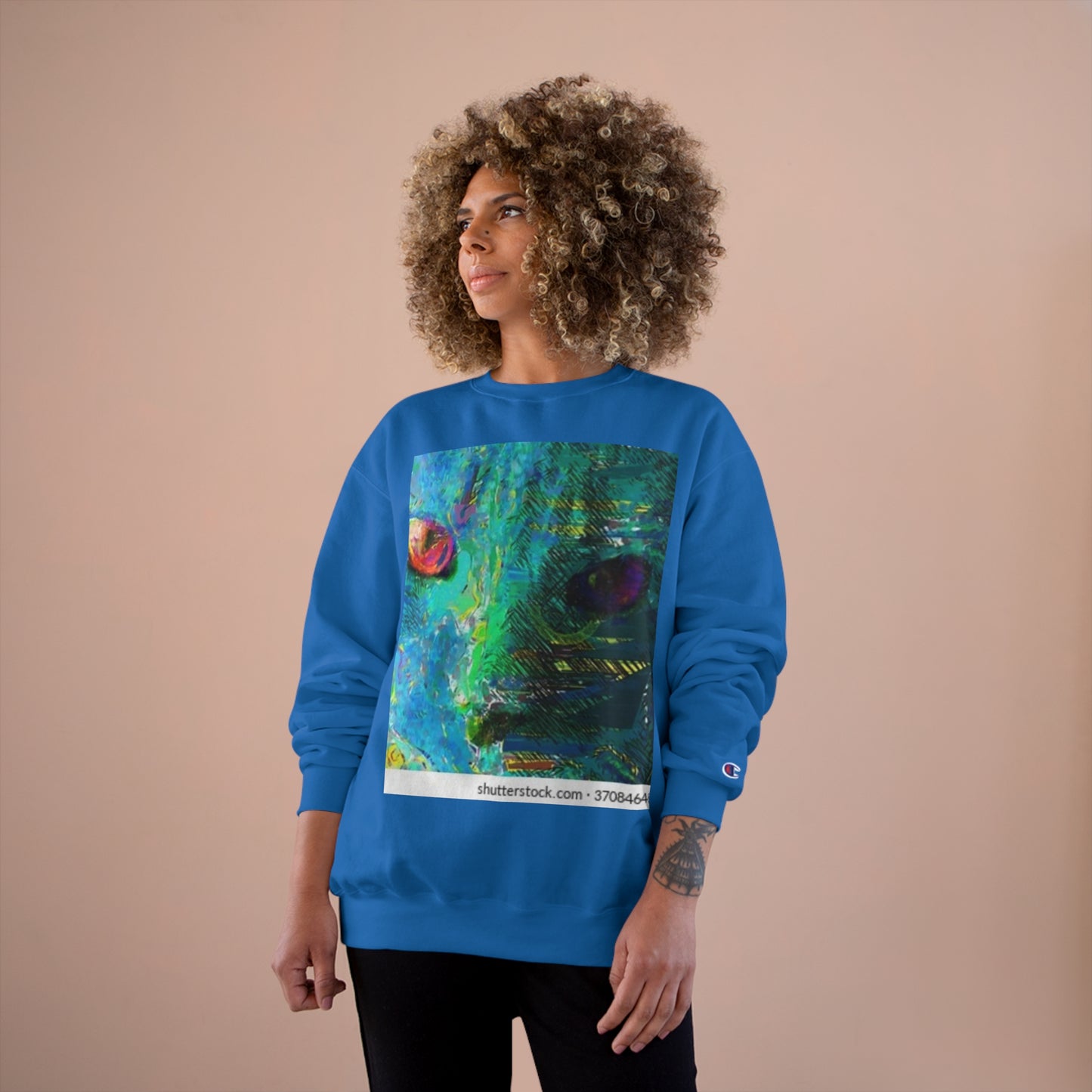 Vibrant Artistic Champion Sweatshirt with Eye Design