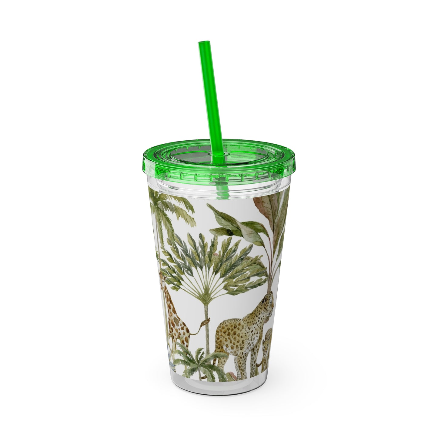 Sunsplash Jungle Tumbler with Straw - 16oz Tropical Wildlife Drinkware