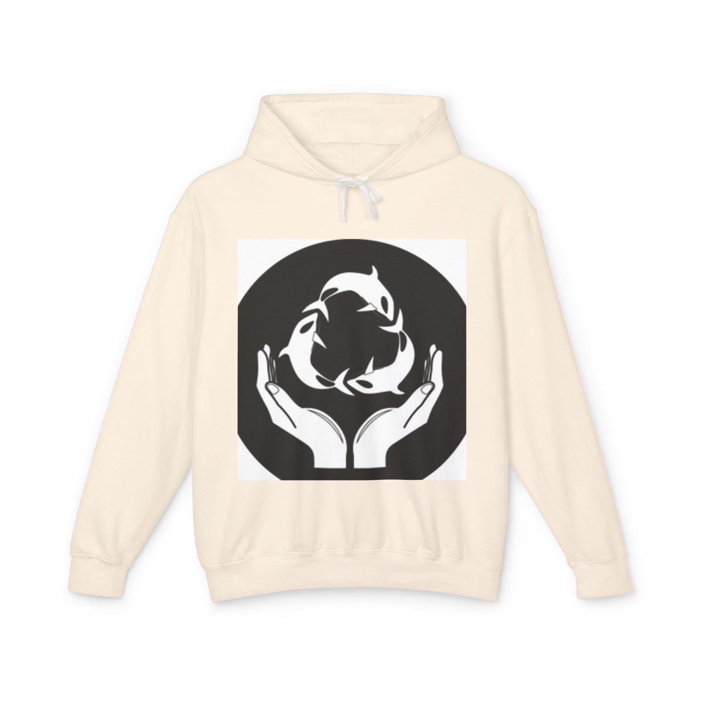 Eco-Friendly Unisex Lightweight Hooded Sweatshirt - Hands and Fish Design