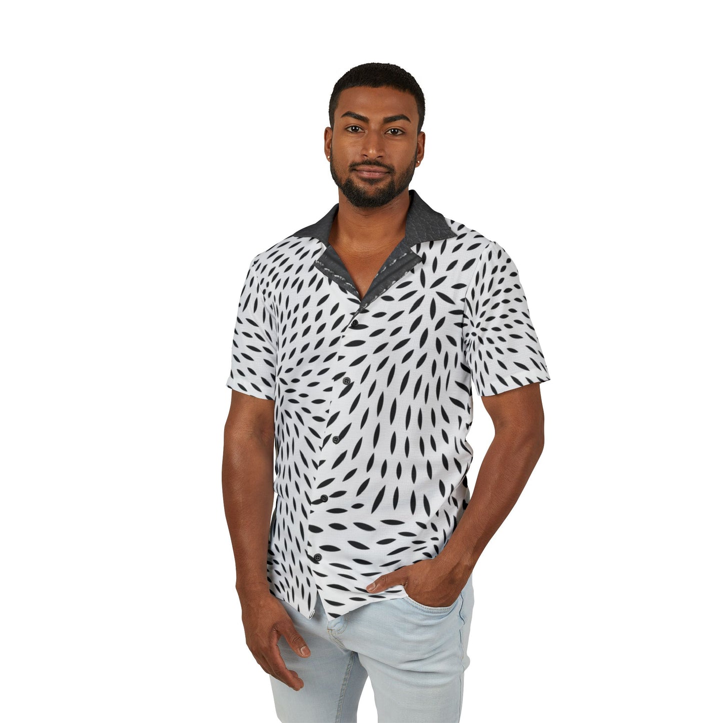 Men's Stylish Black and White Hawaiian Camp Shirt - Perfect for Summer Getaways