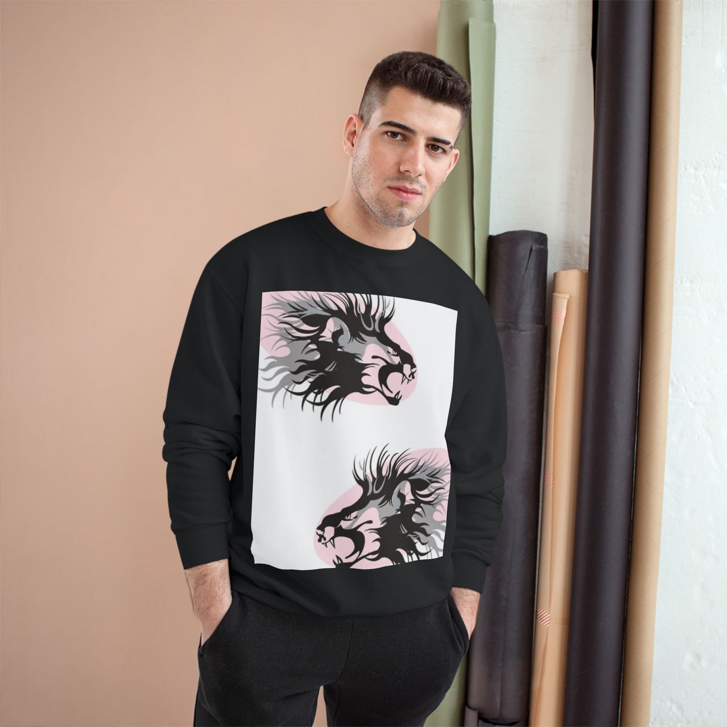 Fierce Lion Champion Sweatshirt - Bold Graphic, Unisex Casualwear