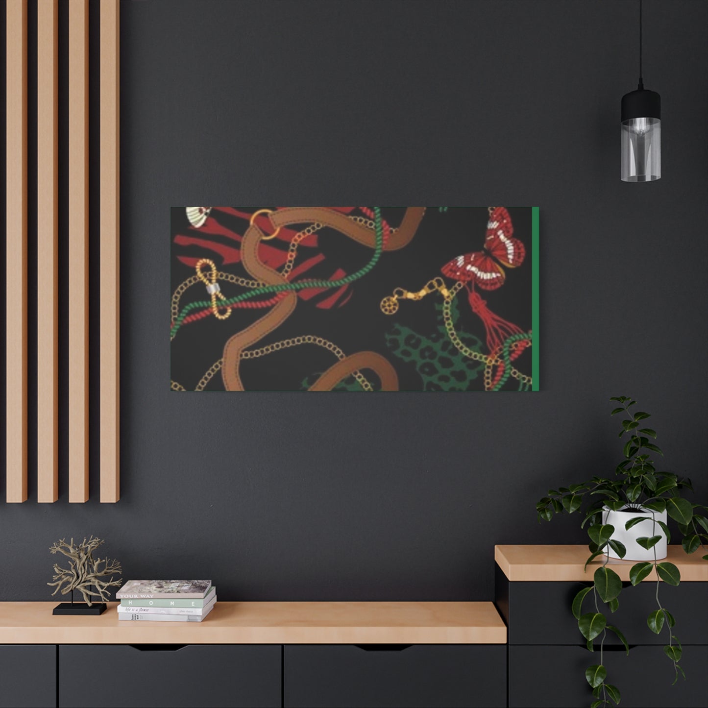 Elegant Matte Canvas Wall Art - Unique Mixed Pattern with Butterflies & Chains