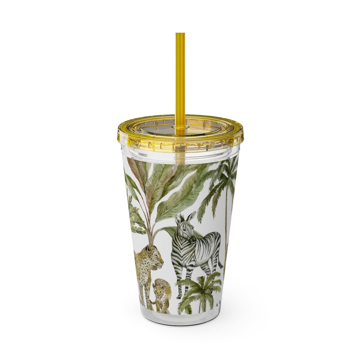 Sunsplash Jungle Tumbler with Straw - 16oz Tropical Wildlife Drinkware