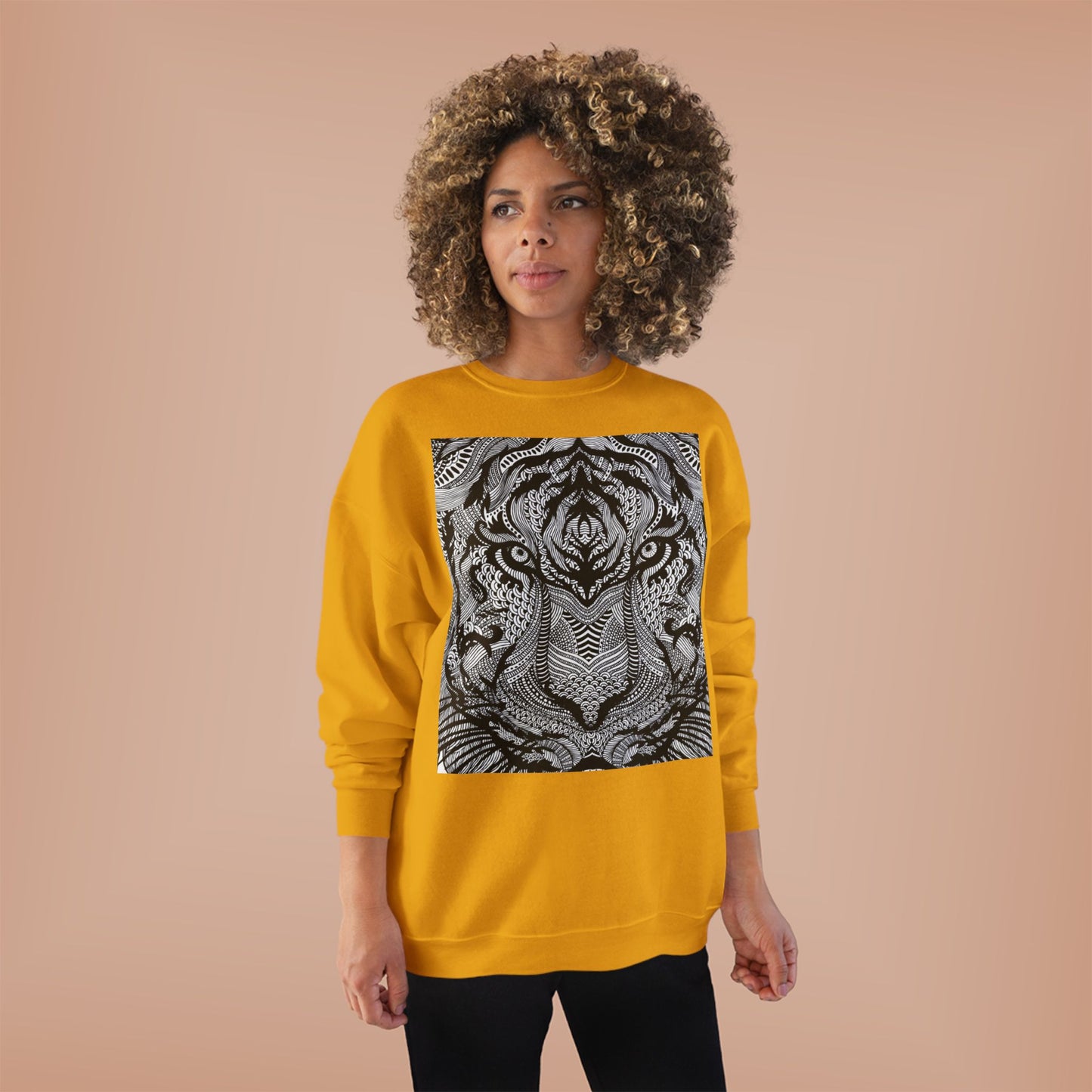 Unisex EcoSmart Tiger Graphic Crewneck Sweatshirt - Bold Black & White Design