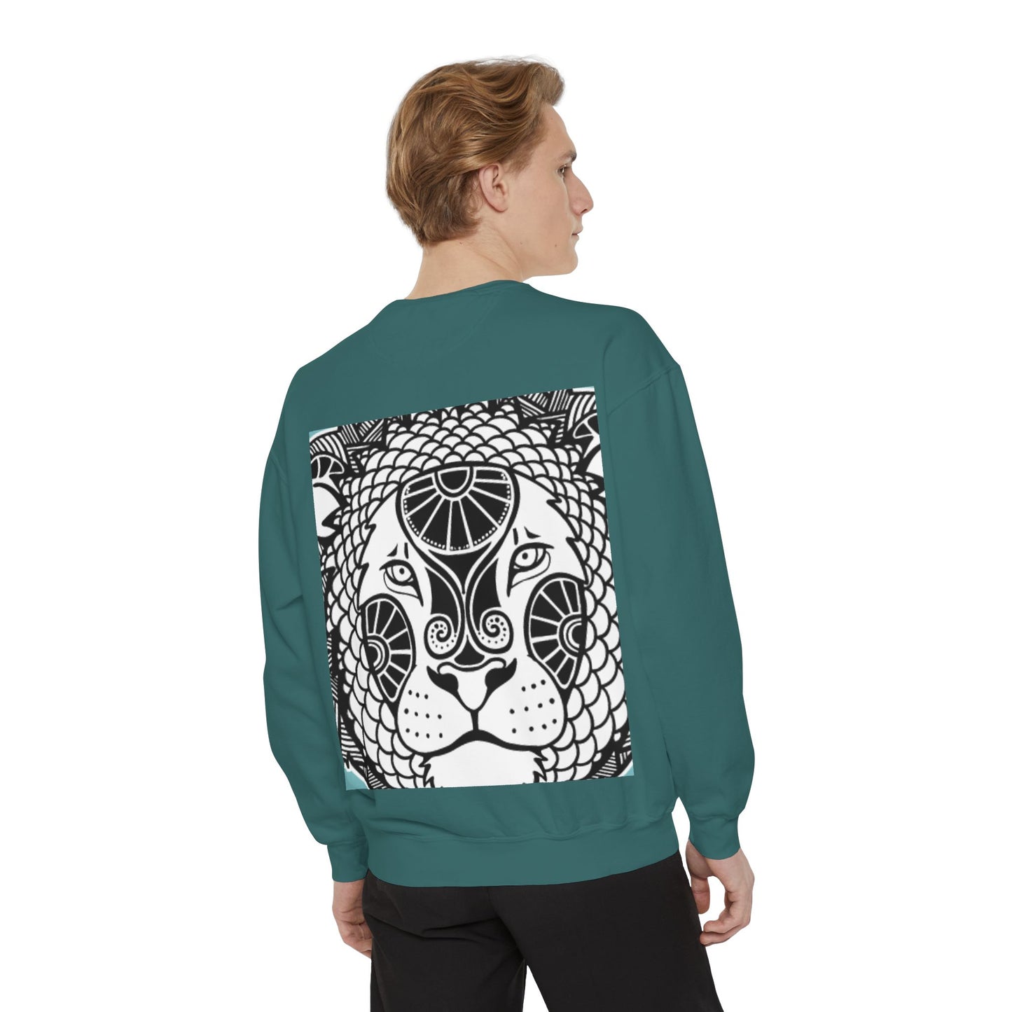 Bohemian Lion Unisex Garment-Dyed Sweatshirt - Cozy & Stylish Animal Graphic Tee for Nature Lovers